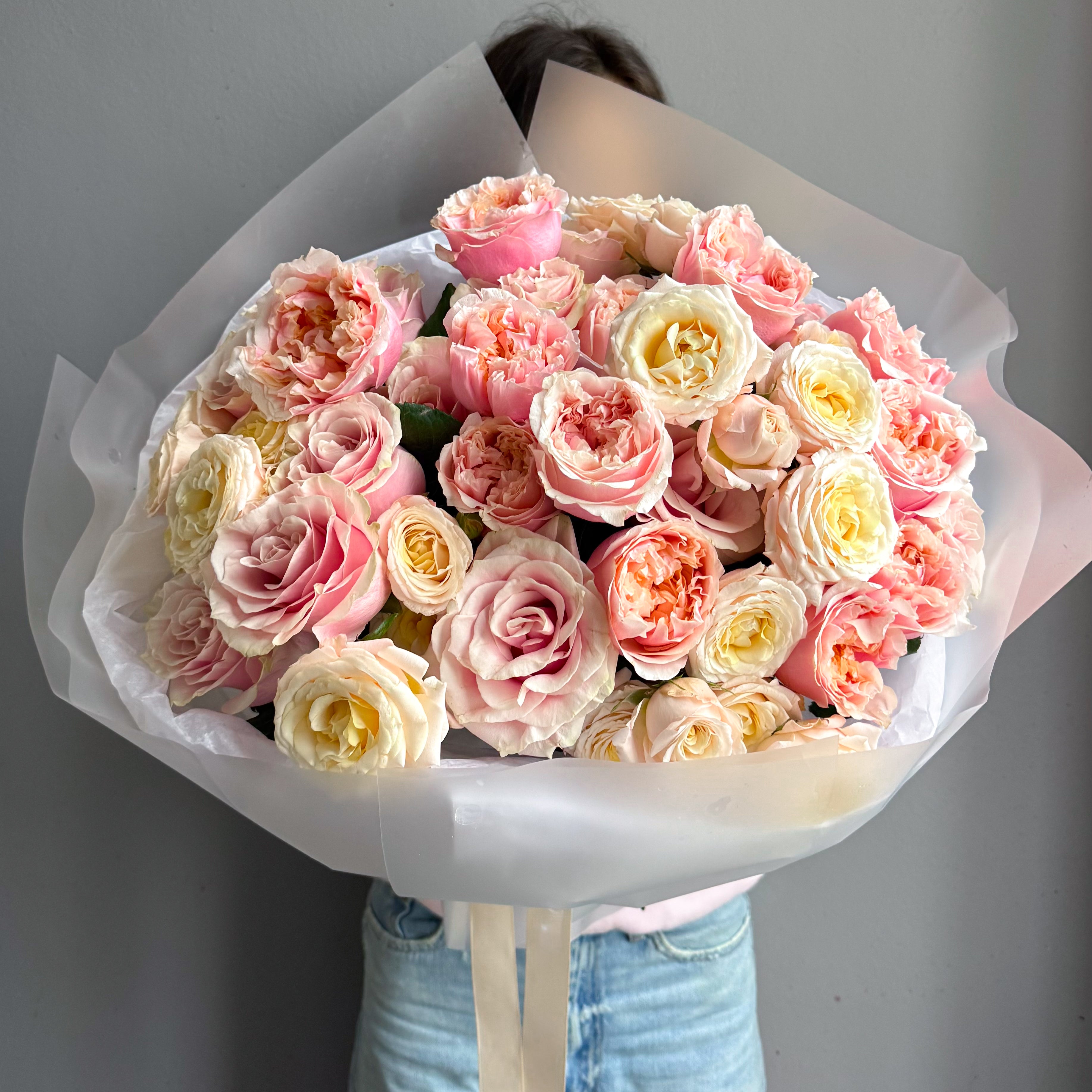 Round Bouquet “Blush” - roses, seasonal flowers