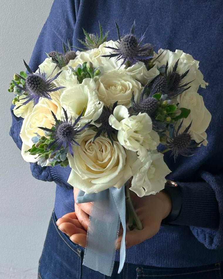 Wedding Bouquet “Frost” - roses, lisianthus, seasonal flowers