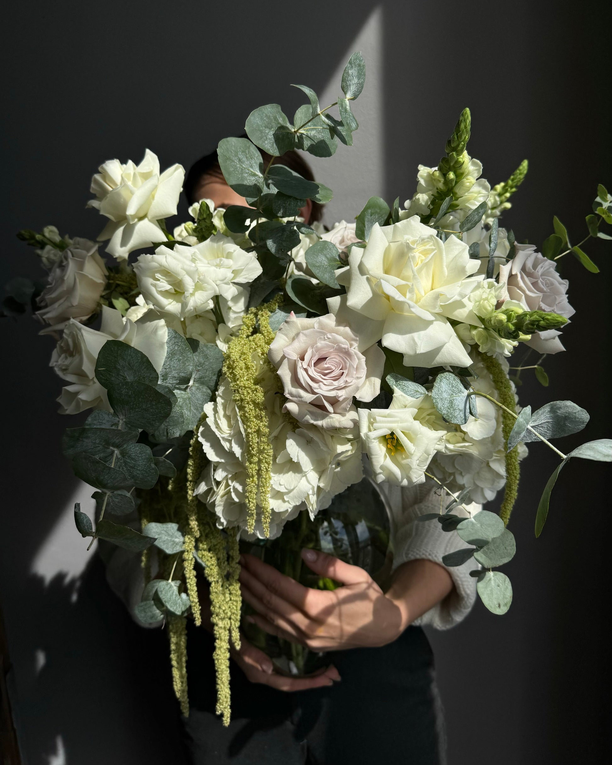 vase-arrangement-cloud-nine-white-roses-hydrangeas-eucalyptus-all-me-flowers-nyc