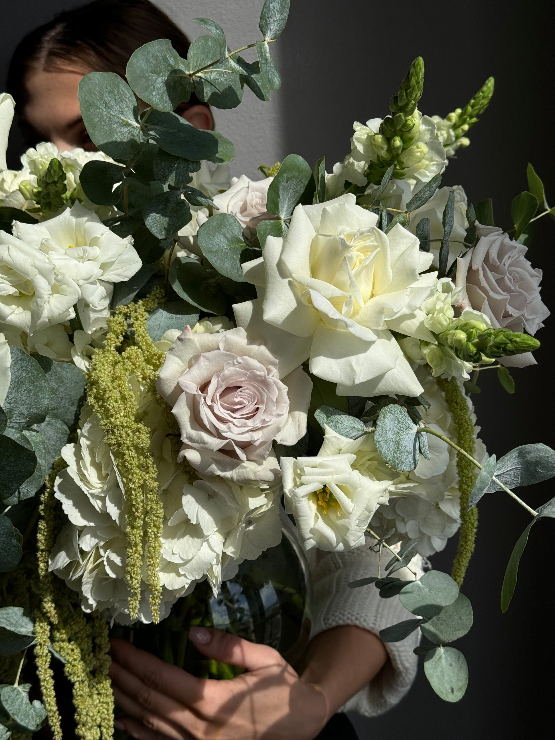 vase-arrangement-cloud-nine-white-roses-hydrangeas-eucalyptus-all-me-flowers-nyc