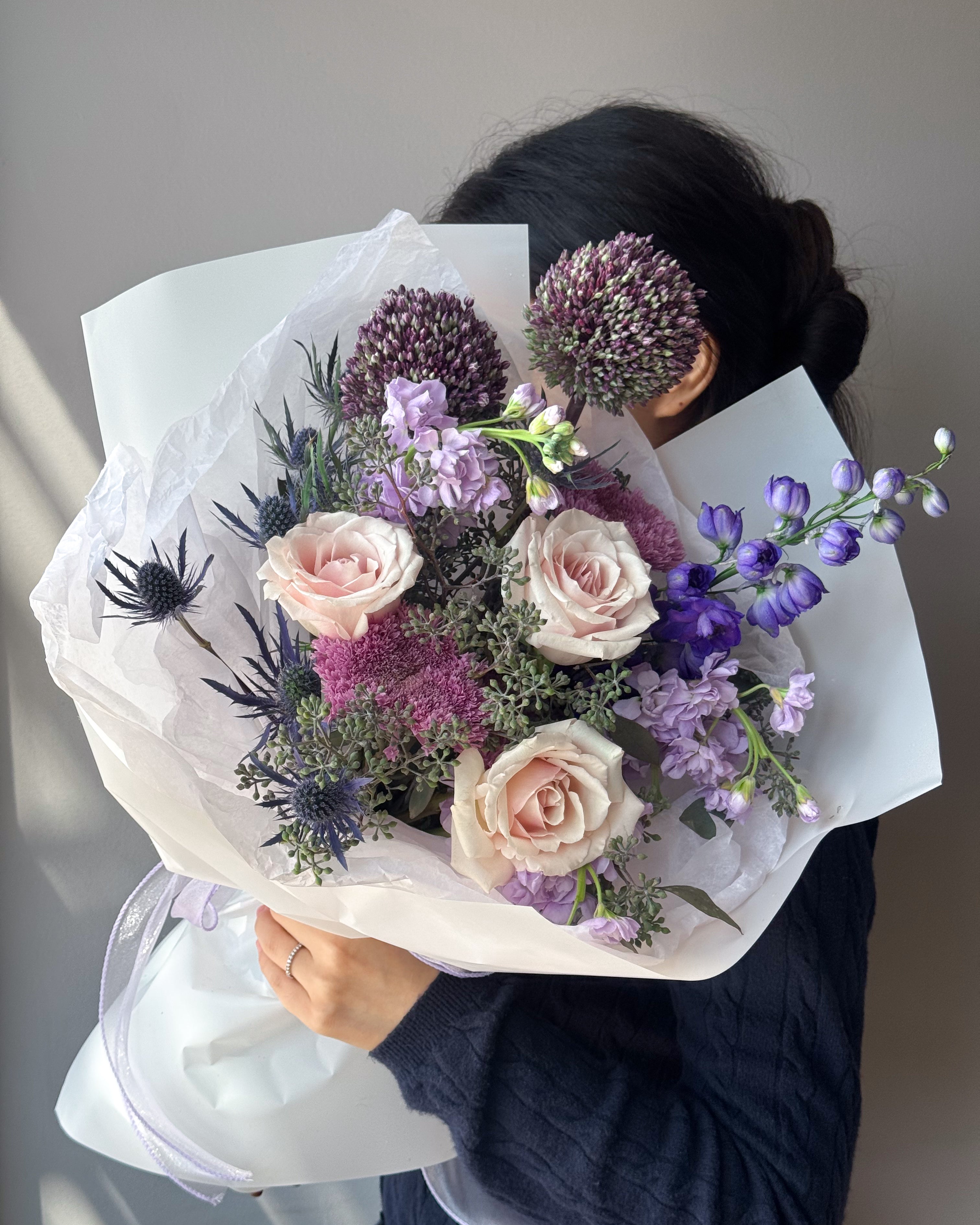 Bouquet “Amethyst” - roses, mums, seasonal flowers