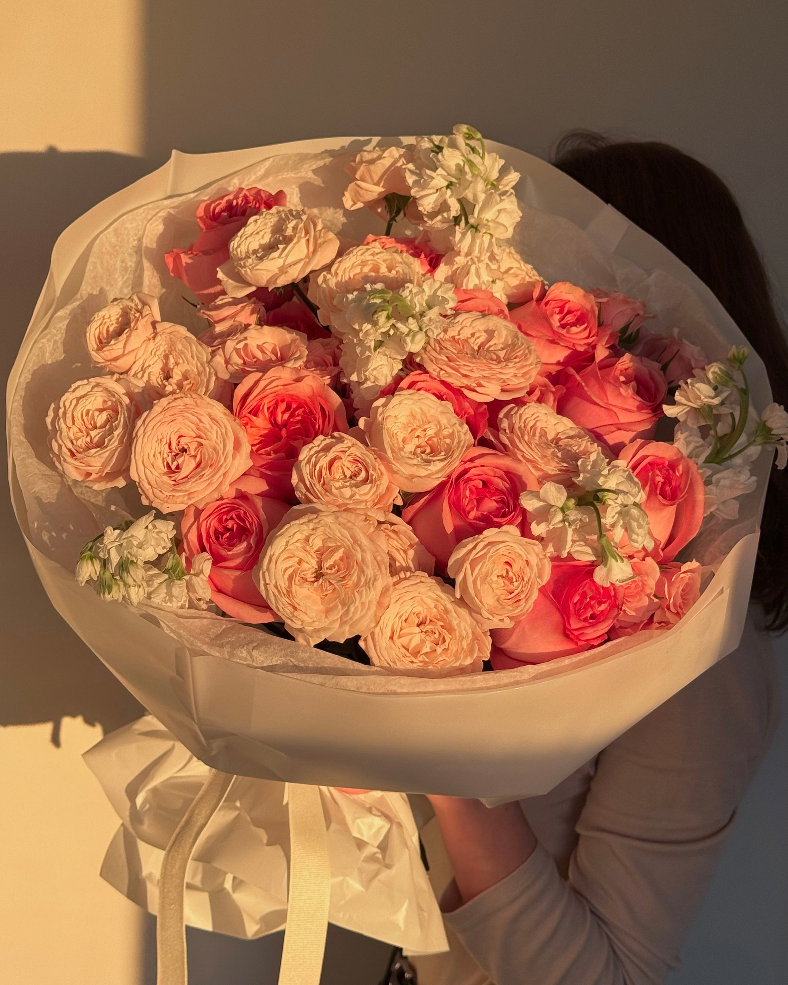 round-bouquet-apricot-dawn-garden-roses-spray-roses-peach-coral-all-me-flowers-nyc