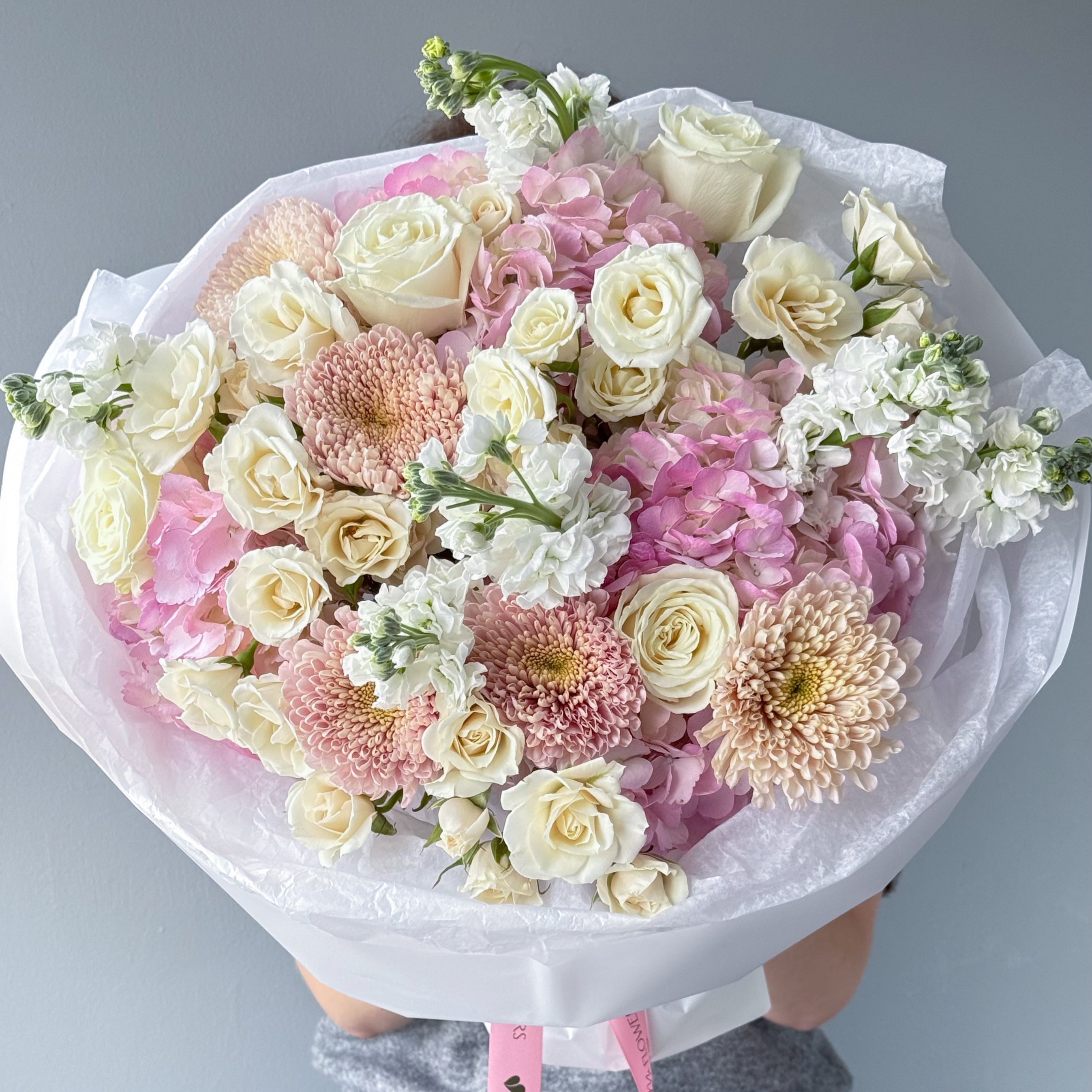 round-bouquet-powder-cloud-roses-hydrangea-chrysanthemum-blush-cream-pastel-all-me-flowers-nyc