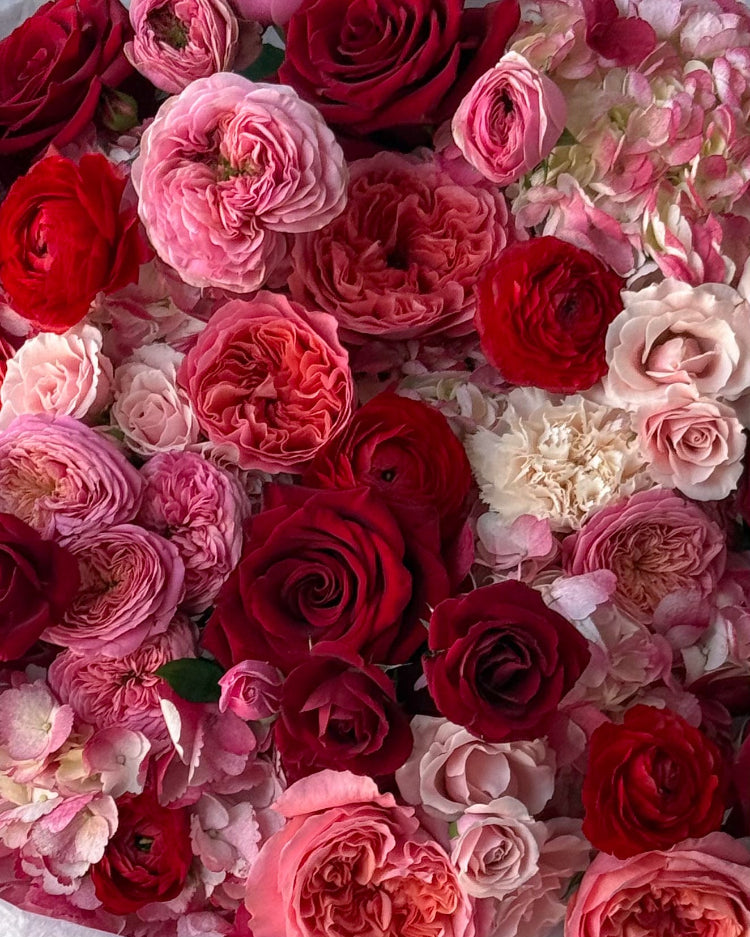 Round Bouquet "Ruby" - roses, ranunculuses, seasonal flowers - All Me Flowers