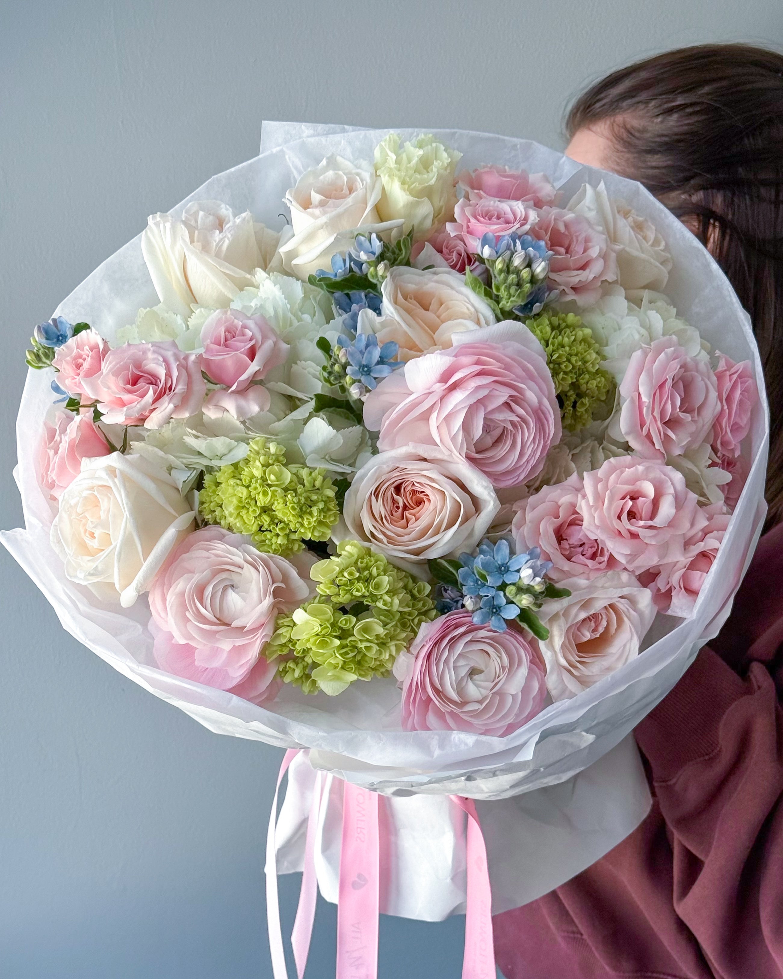Bouquet “Blush Meadow” - garden roses, ranunculus, hydrangeas