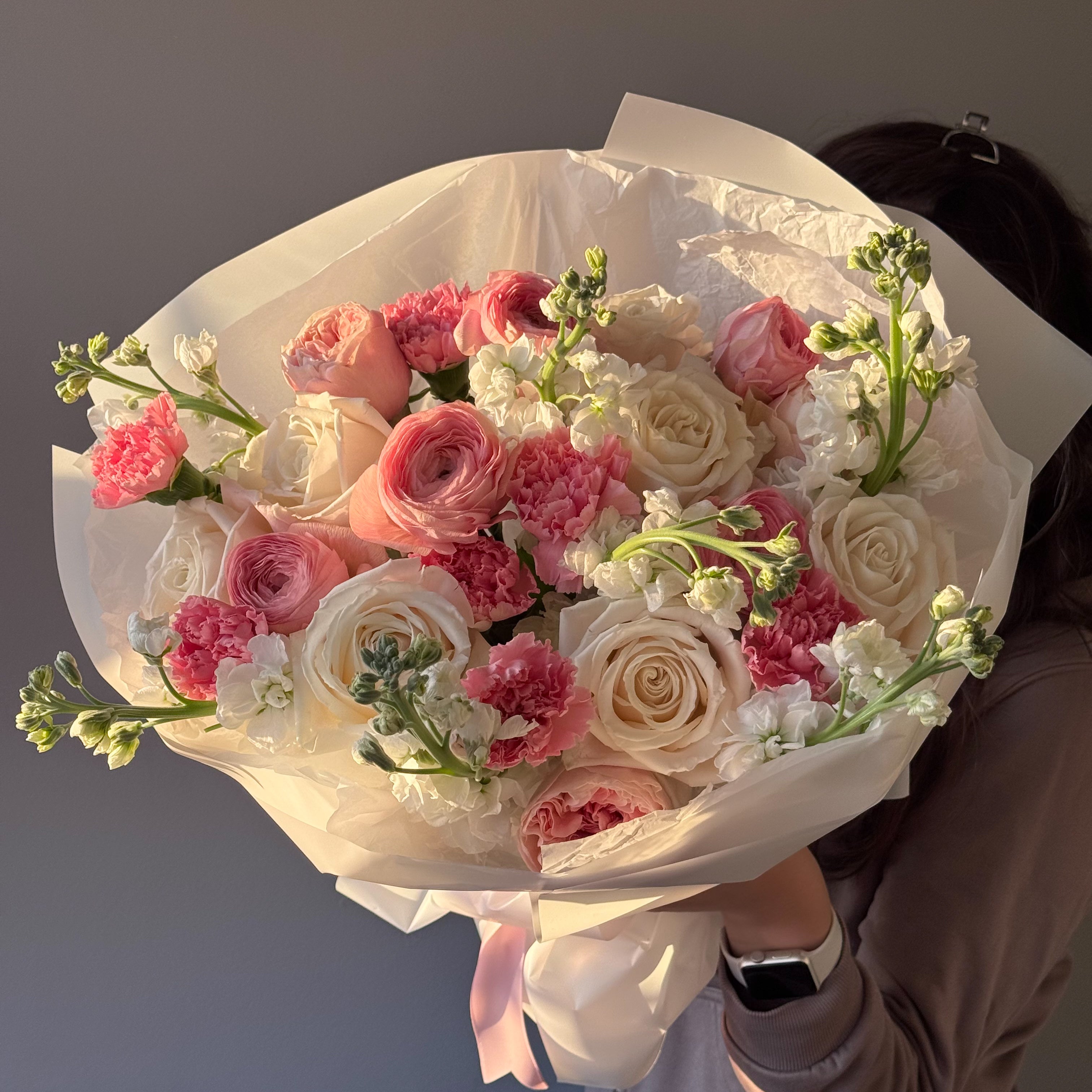 bouquet-blush-whisper-ivory-roses-pink-ranunculus-carnations-brooklyn-nyc