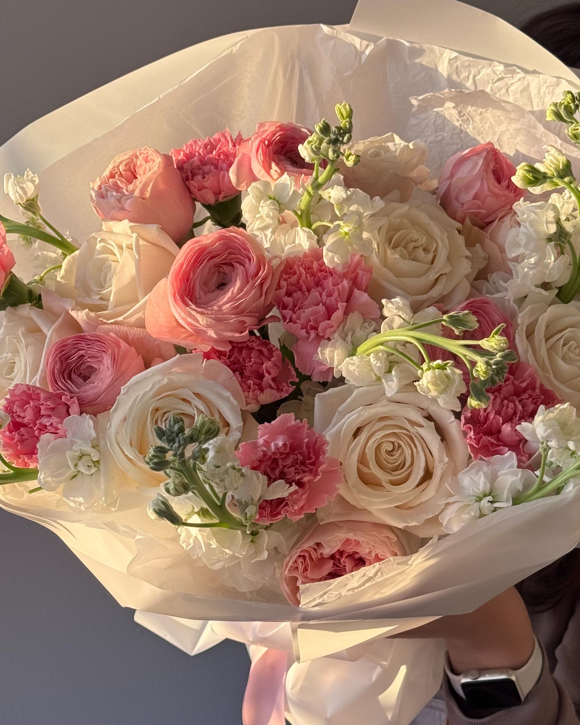 bouquet-blush-whisper-ivory-roses-pink-ranunculus-carnations-brooklyn-nyc
