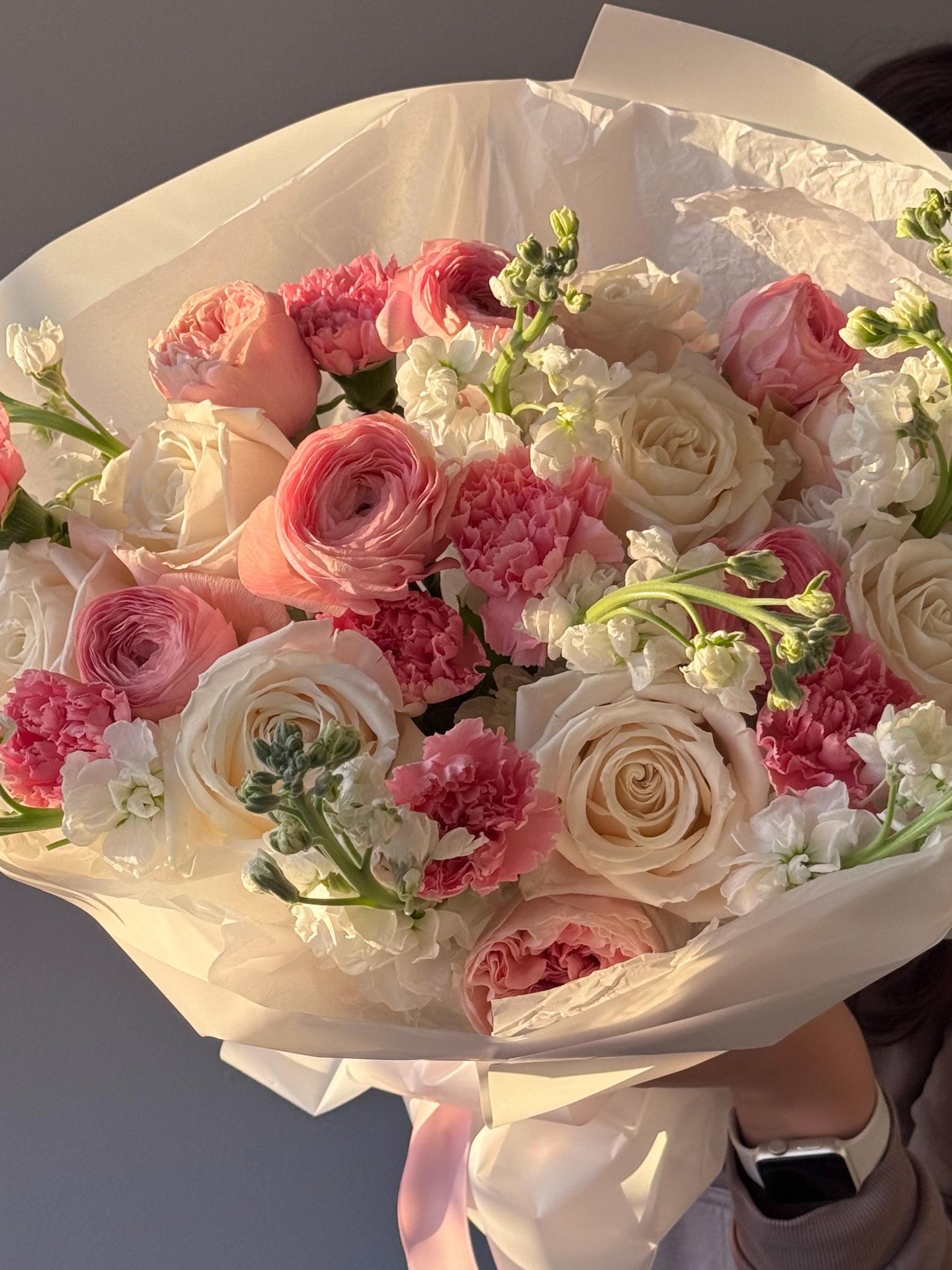 bouquet-blush-whisper-ivory-roses-pink-ranunculus-carnations-brooklyn-nyc