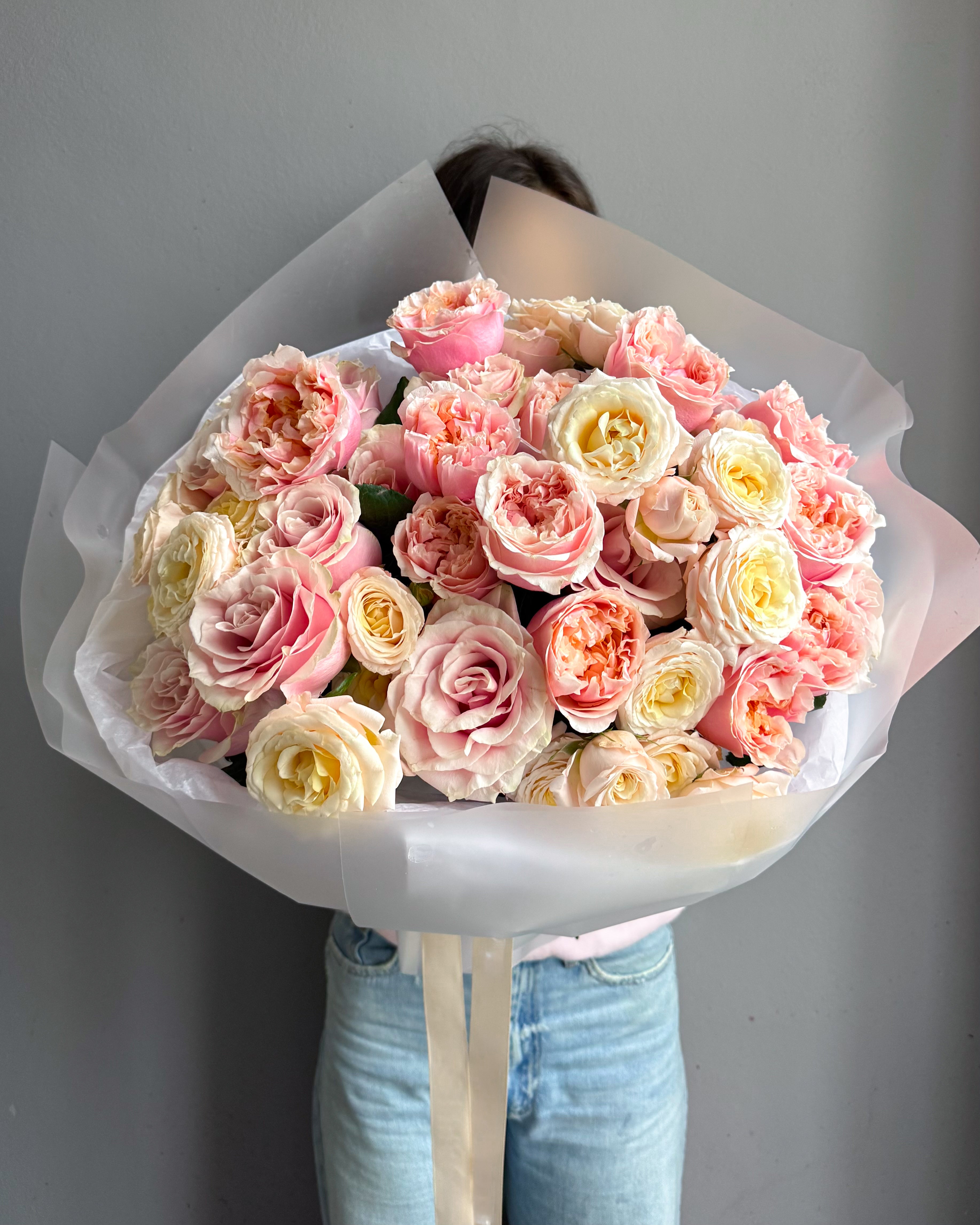 Round Bouquet “Blush” - roses, seasonal flowers