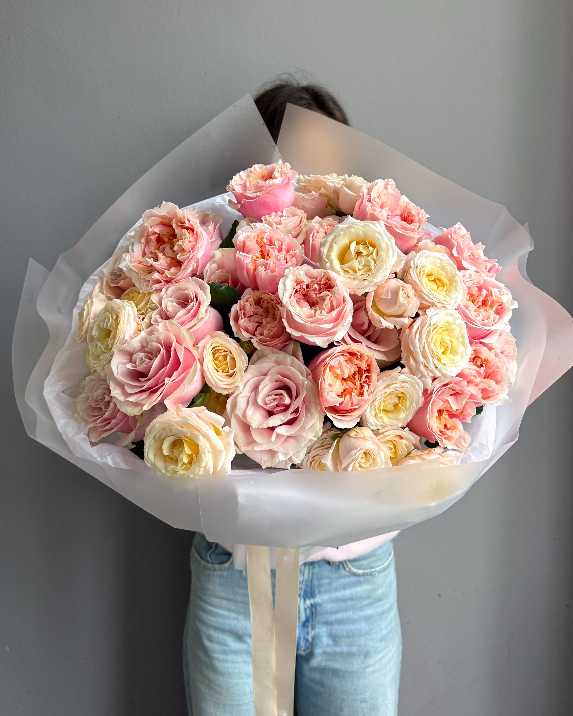 Round Bouquet “Blush” - roses, seasonal flowers