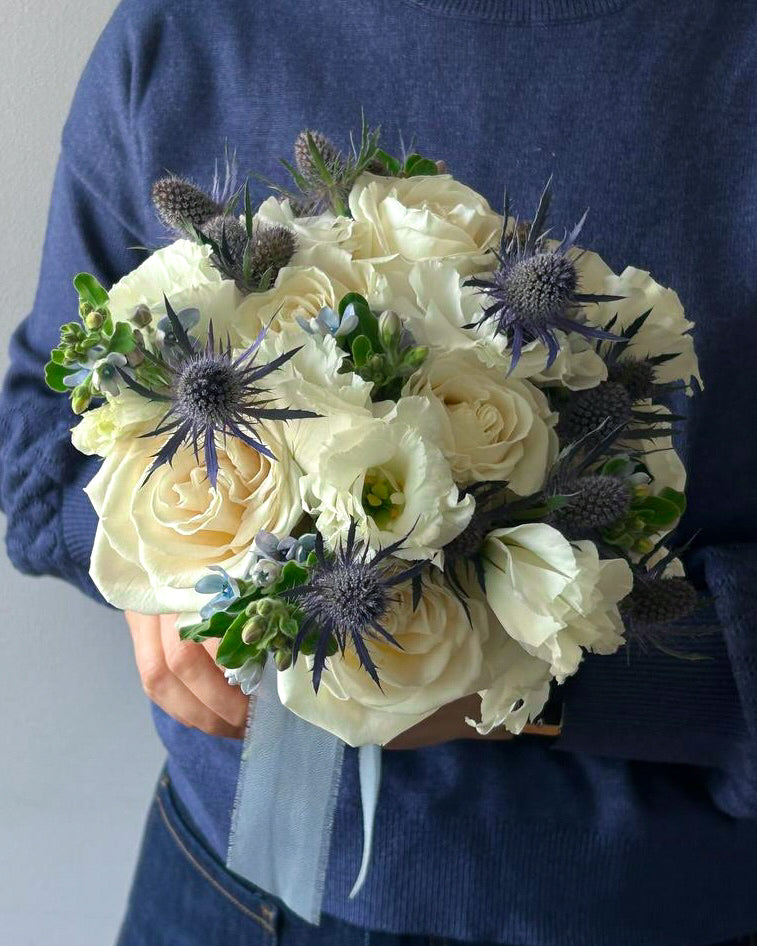 Wedding Bouquet “Frost” - roses, lisianthus, seasonal flowers