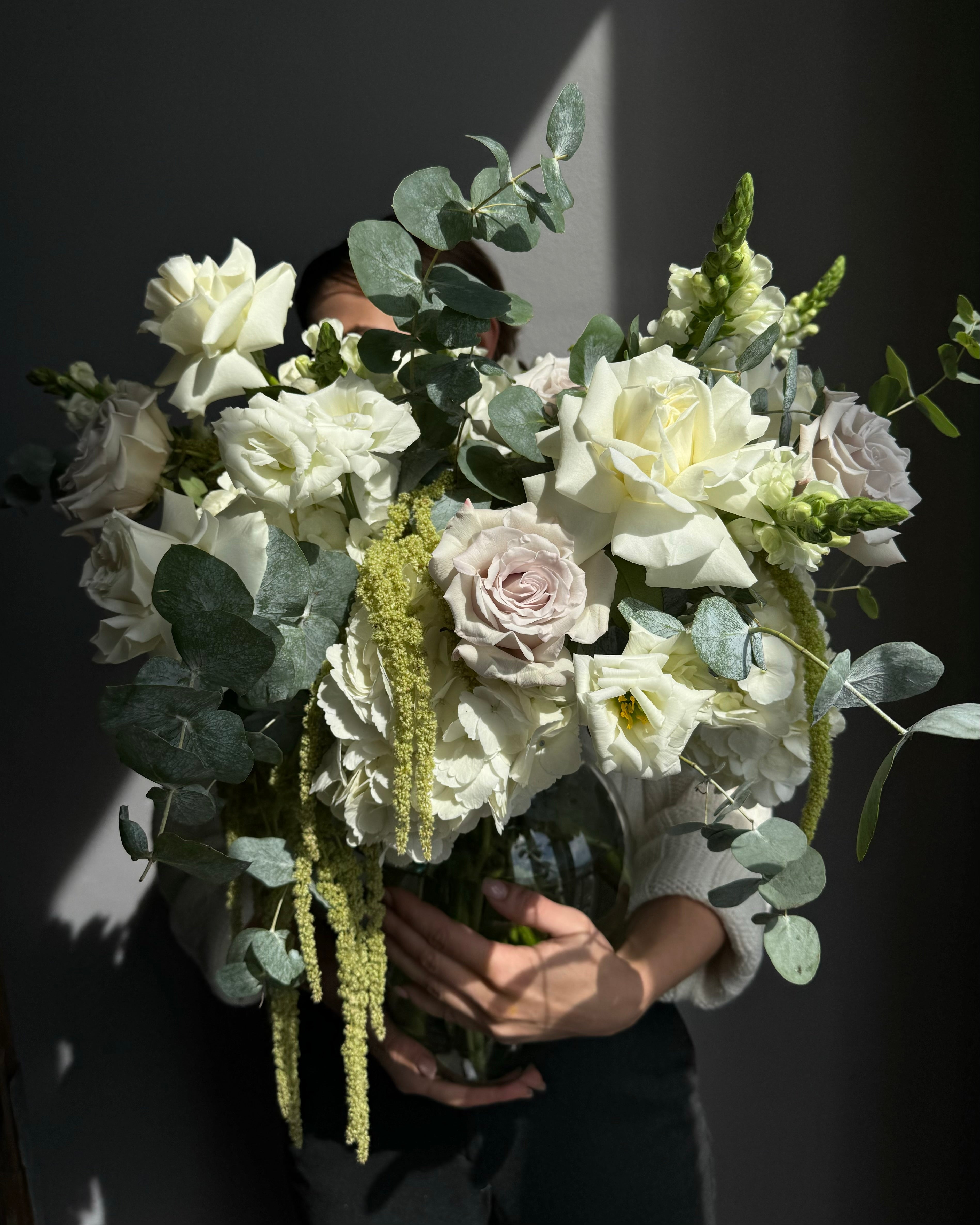 vase-arrangement-cloud-nine-white-roses-hydrangeas-eucalyptus-all-me-flowers-nyc
