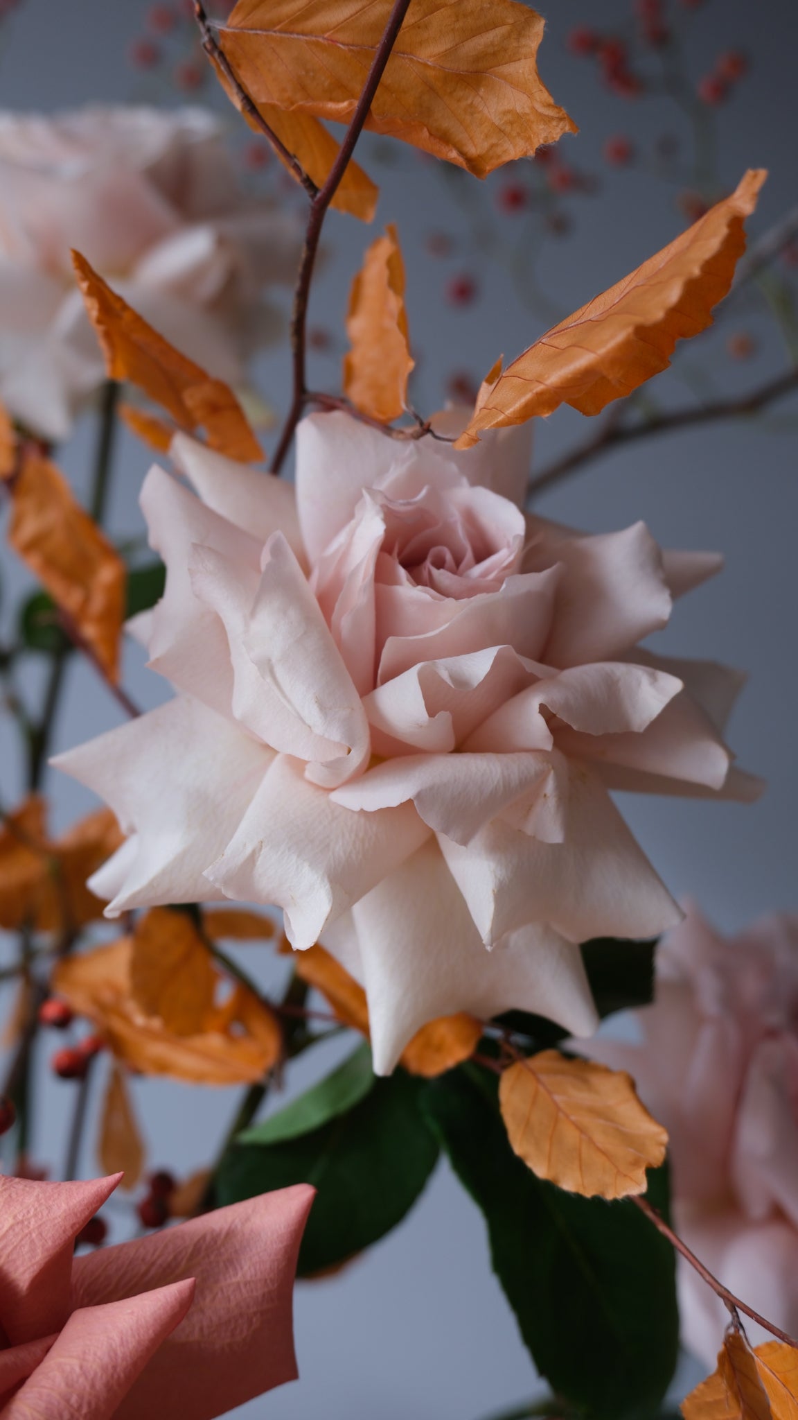 fall-basket-flowers-amber-roses-hydrangeas-alliums-orange-purple-arrangement-palette-bouquets-NYC-delivery