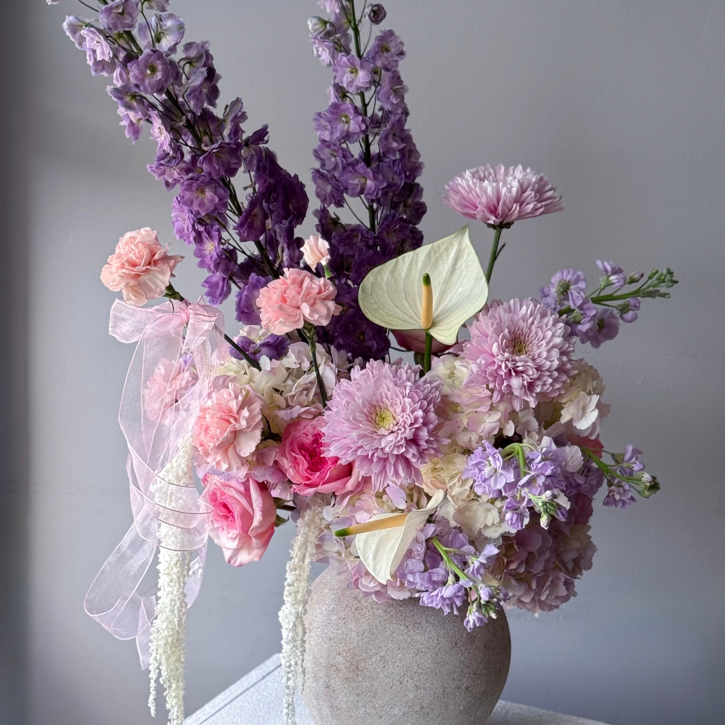 Vase Arrangement “Blush” - hydrangeas, roses, seasonal flowers