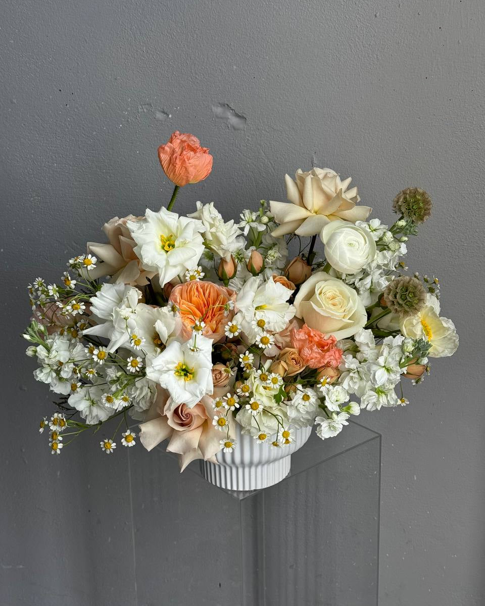 Low Centerpieces - each centerpiece suits tables for up to 6 guests