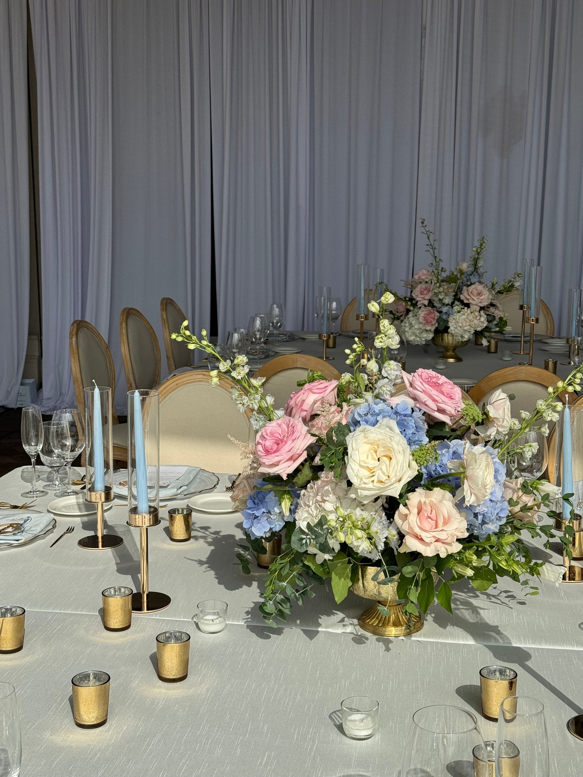 Low Centerpieces - each centerpiece suits tables for up to 6 guests