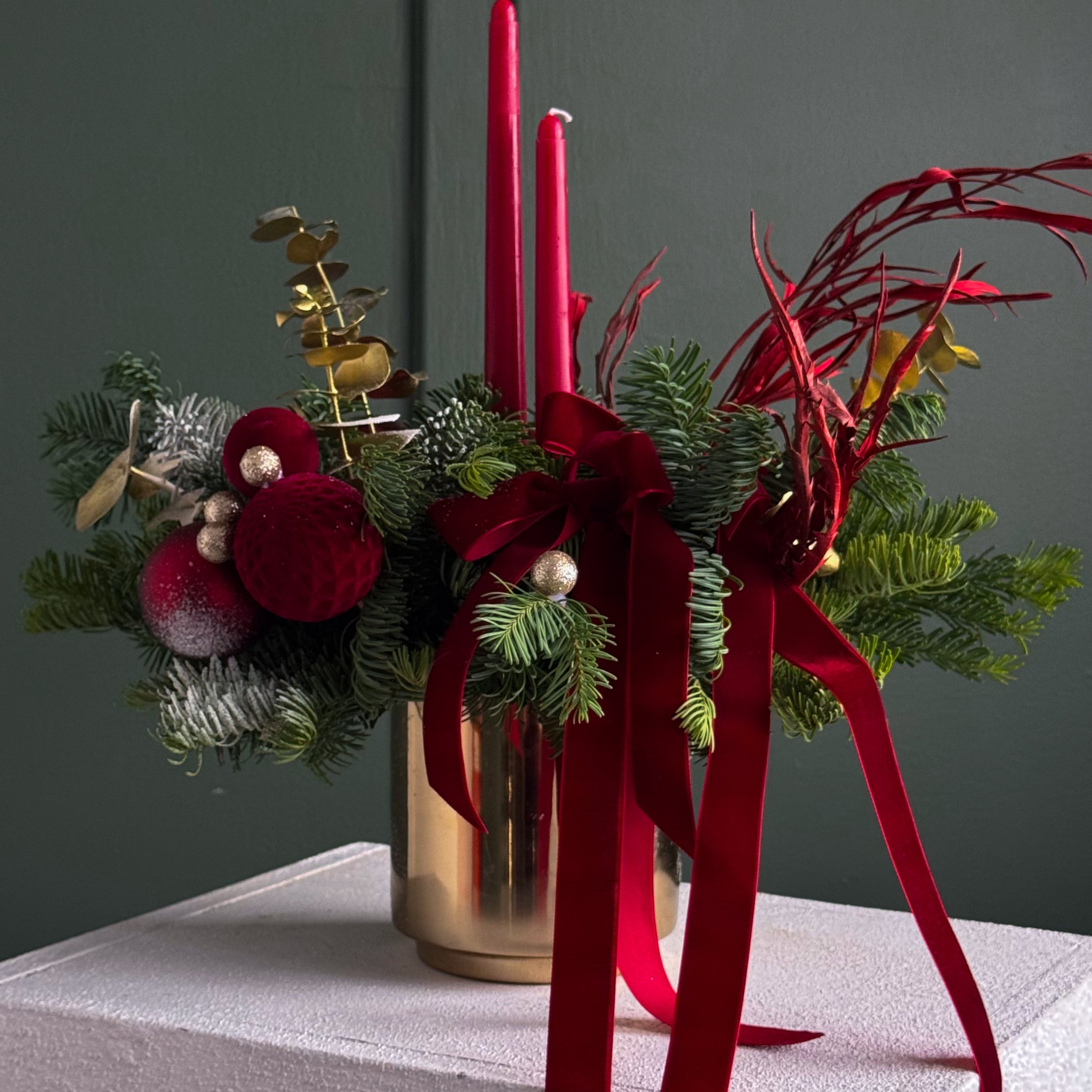 Candle Arrangement "Rudolph" - christmas arrangement with 2 candles