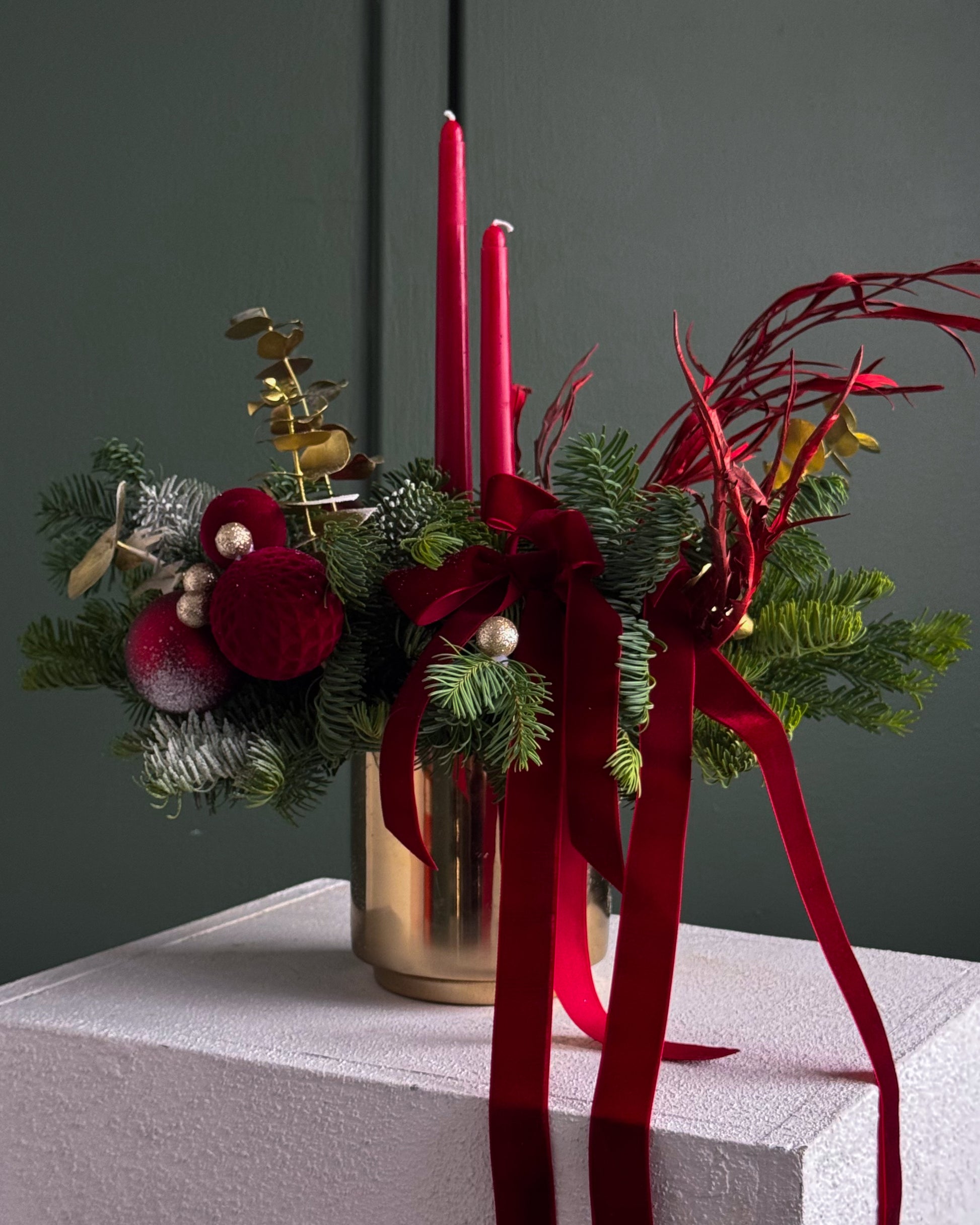 Candle Arrangement "Rudolph" - christmas arrangement with 2 candles