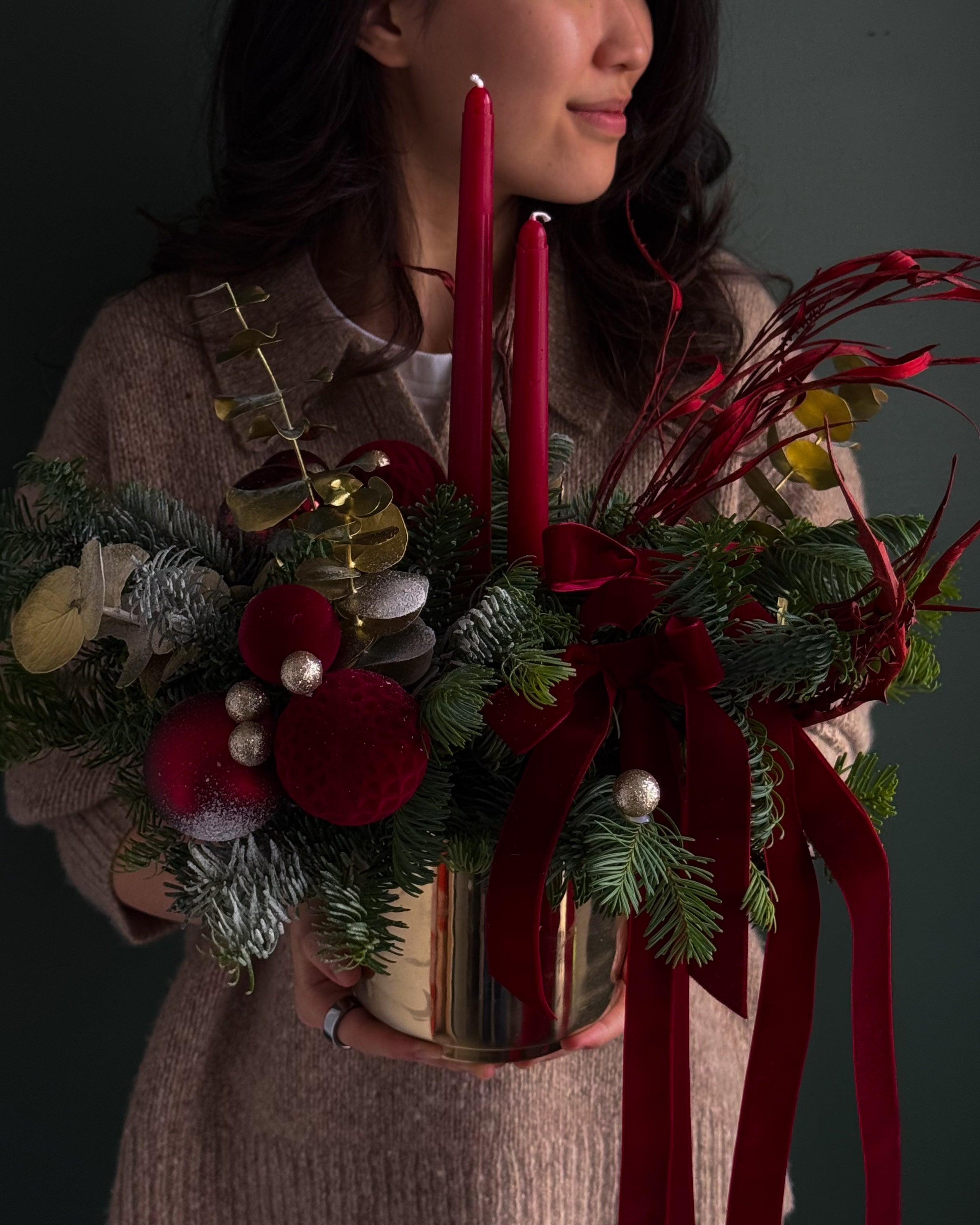 Candle Arrangement "Rudolph" - christmas arrangement with 2 candles