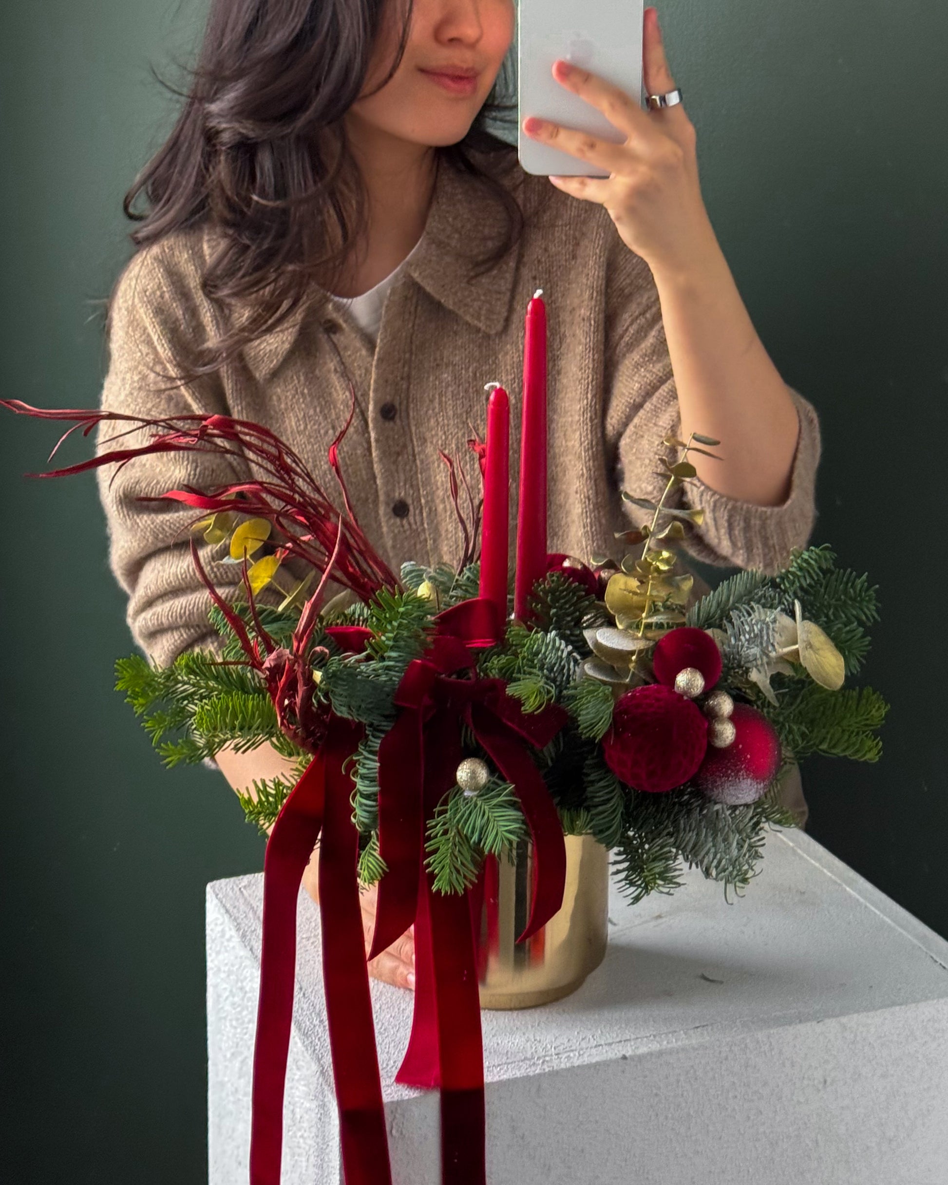 Candle Arrangement "Rudolph" - christmas arrangement with 2 candles