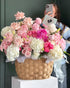 Basket “Blush” - garden roses, hydrangeas, seasonal flowers - All Me Flowers