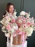 Basket “Blush” - garden roses, hydrangeas, seasonal flowers - All Me Flowers