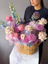 Basket "Cotton" - roses, hydrangeas, ranunculuses, seasonal flowers - All Me Flowers