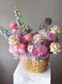 Basket "Cotton" - roses, hydrangeas, ranunculuses, seasonal flowers - All Me Flowers