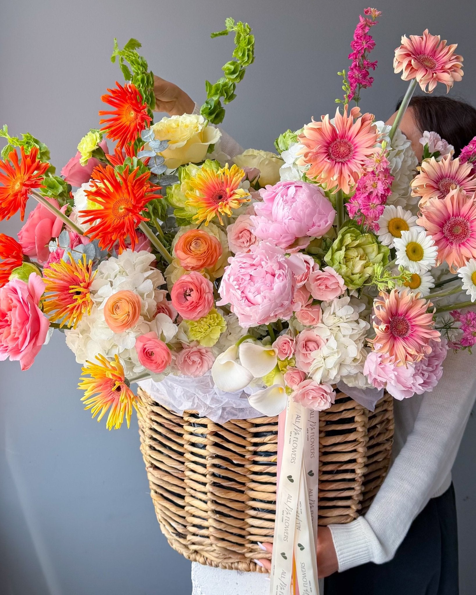 Basket “Festival” - peonies, hydrangeas, roses, seasonal flowers - All Me Flowers