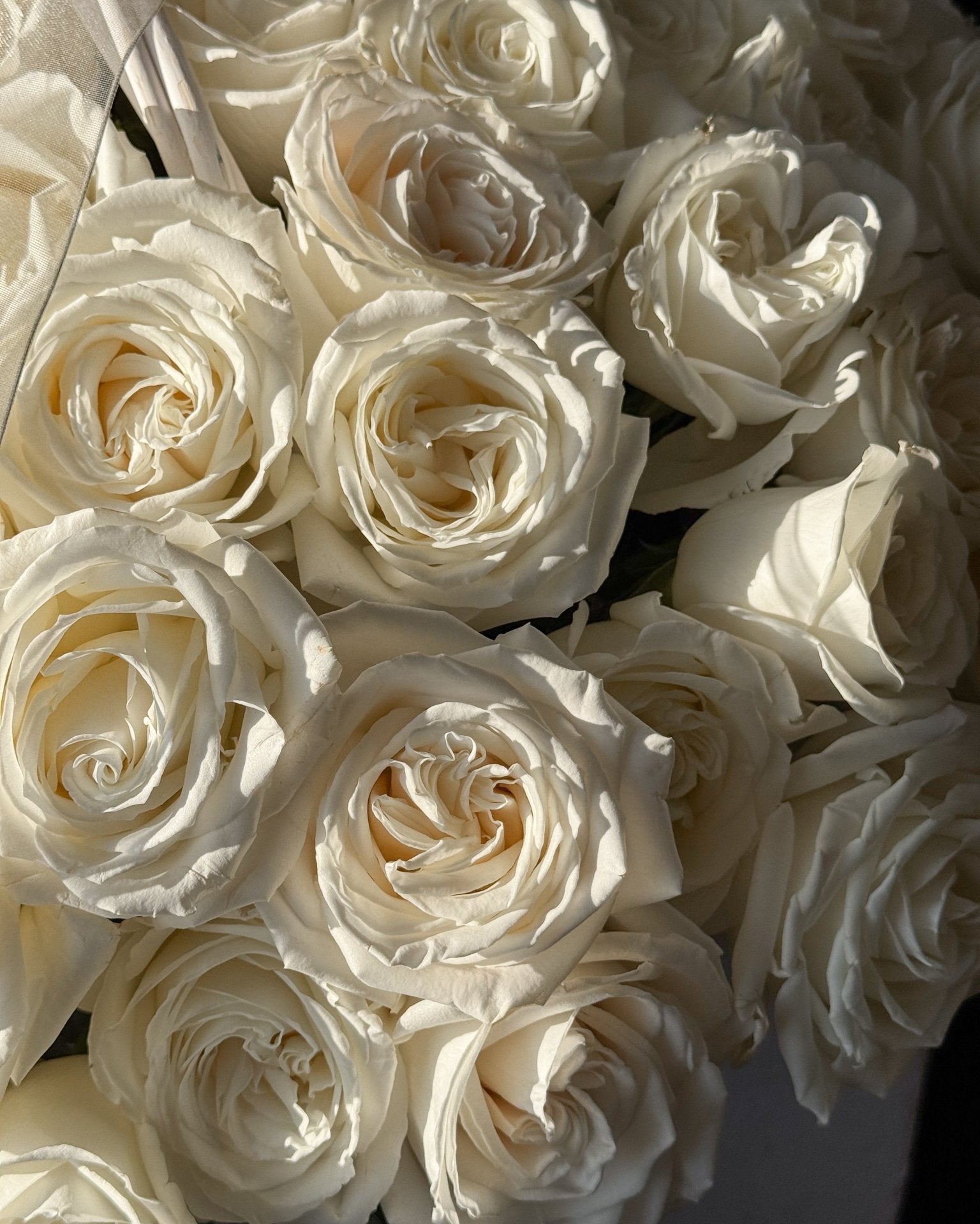 Basket of white roses - 100 stems - All Me Flowers