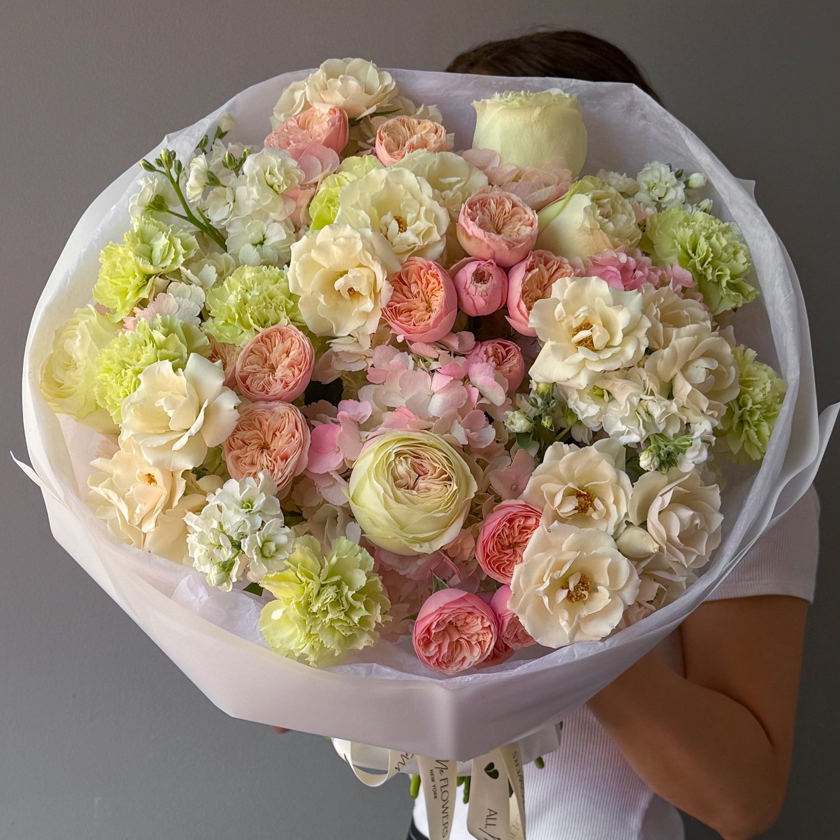 Bouquet “Aurora” - garden roses, peony roses, hydrangeas, seasonal flowers - All Me Flowers