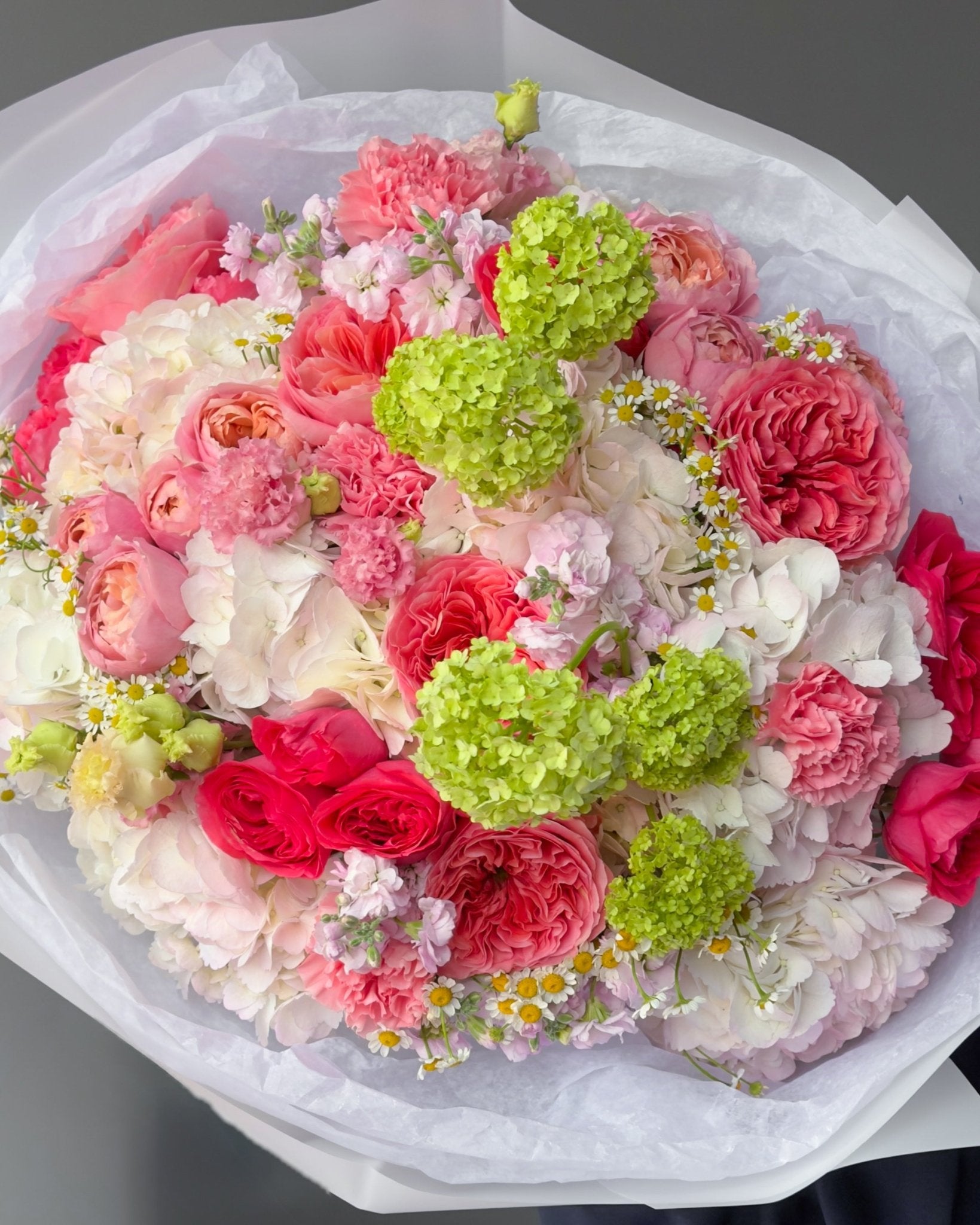 Bouquet "Blush Bloom" - garden peony roses, chamomiles, seasonal flowers - All Me Flowers