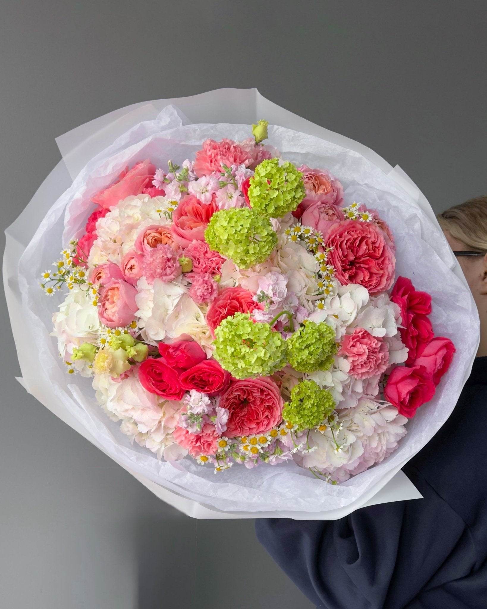 Bouquet "Blush Bloom" - garden peony roses, chamomiles, seasonal flowers - All Me Flowers