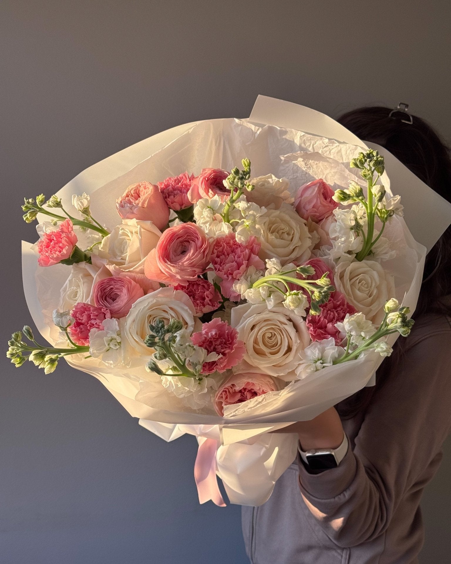 Bouquet "Blush Whisper" - ranunculuses, roses, seasonal flowers - All Me Flowers