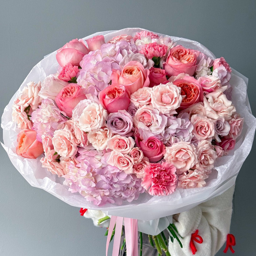 Bouquet “Gentle Rose” - garden peony roses, spray roses, hydrangeas - All Me Flowers
