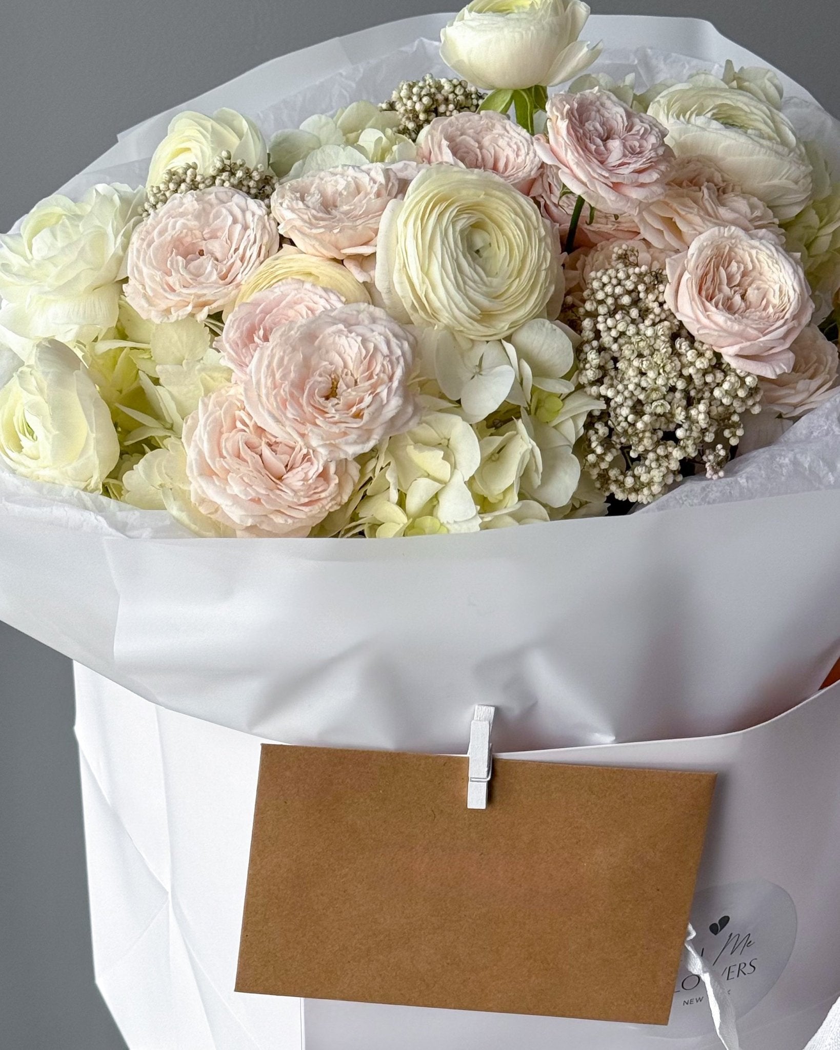 Bouquet “Ivory Petals” - garden roses, spray roses, hydrangeas, ranunculuses - All Me Flowers