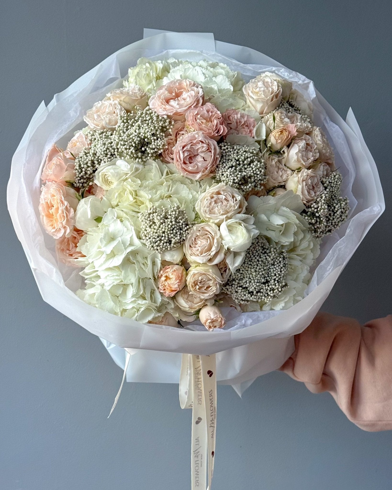 Bouquet “Ivory Petals” - garden roses, spray roses, hydrangeas, ranunculuses - All Me Flowers