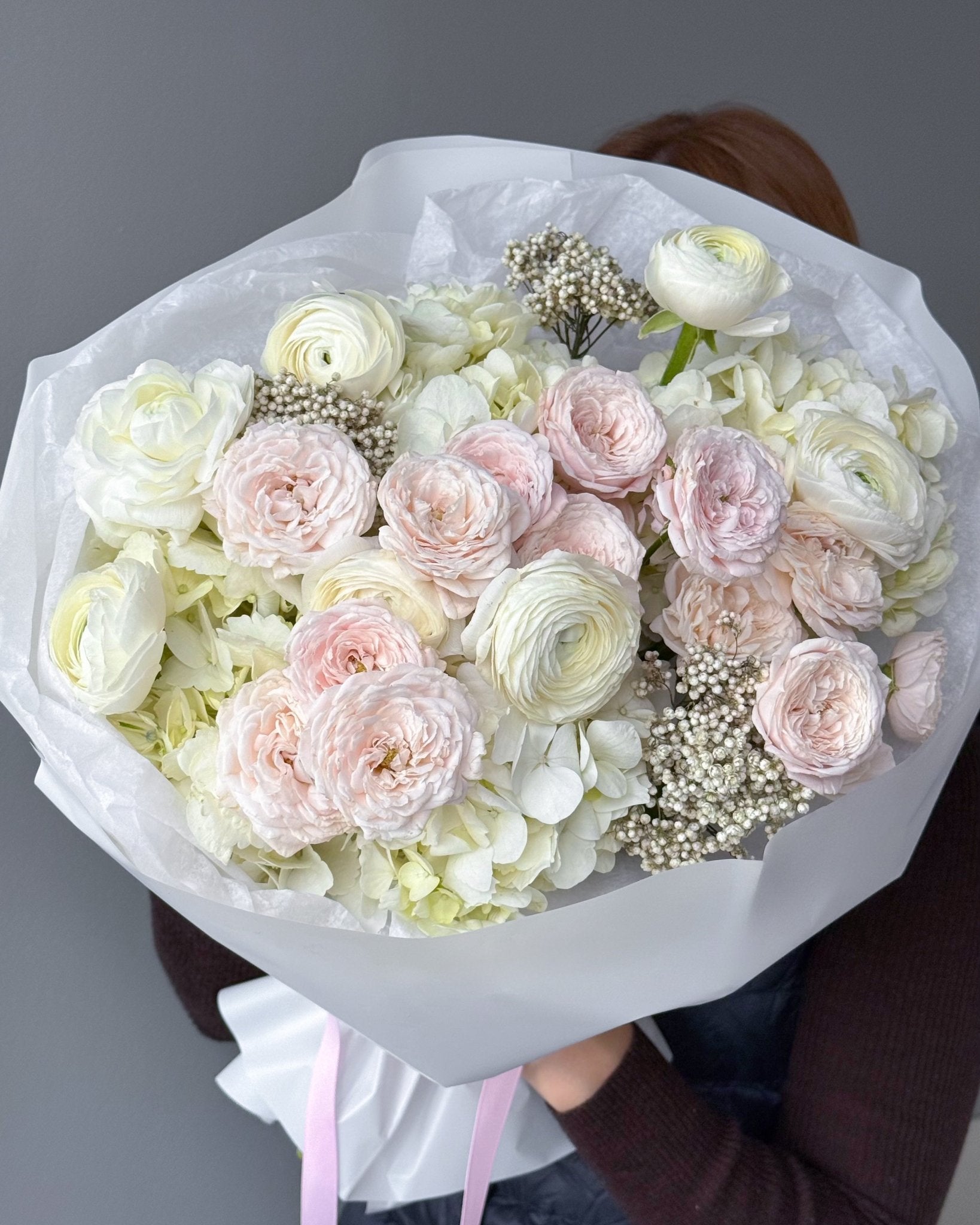 Bouquet “Ivory Petals” - garden roses, spray roses, hydrangeas, ranunculuses - All Me Flowers