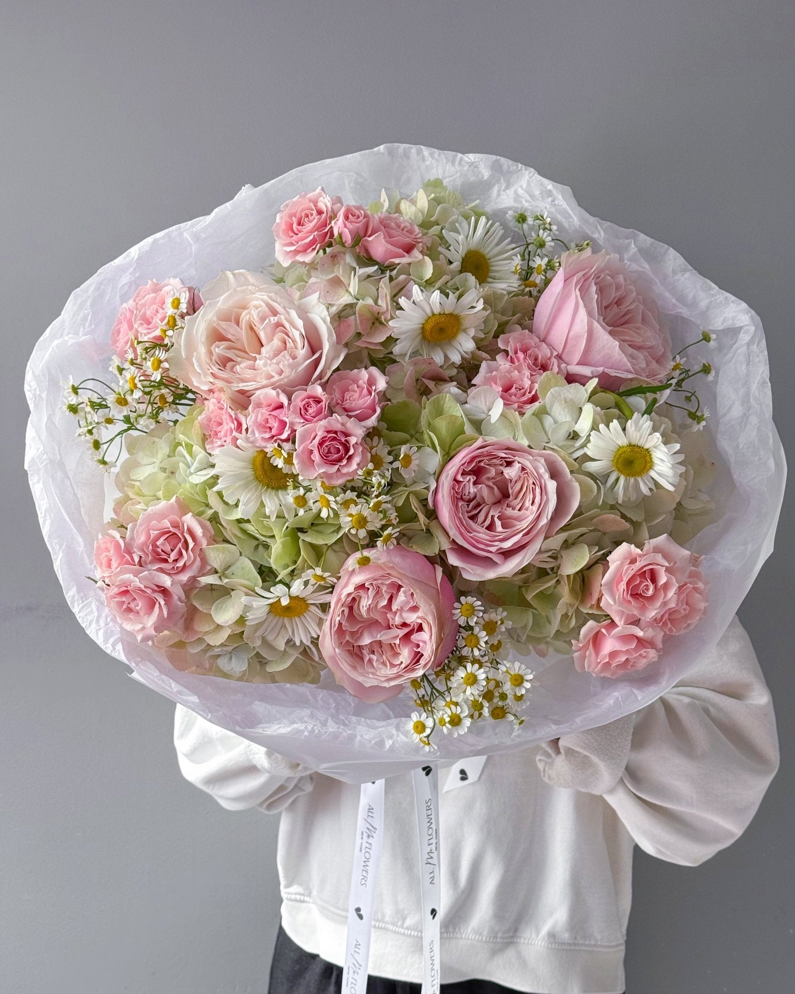 Bouquet “Maison Ivory” - garden roses, chamomiles, seasonal greens - All Me Flowers
