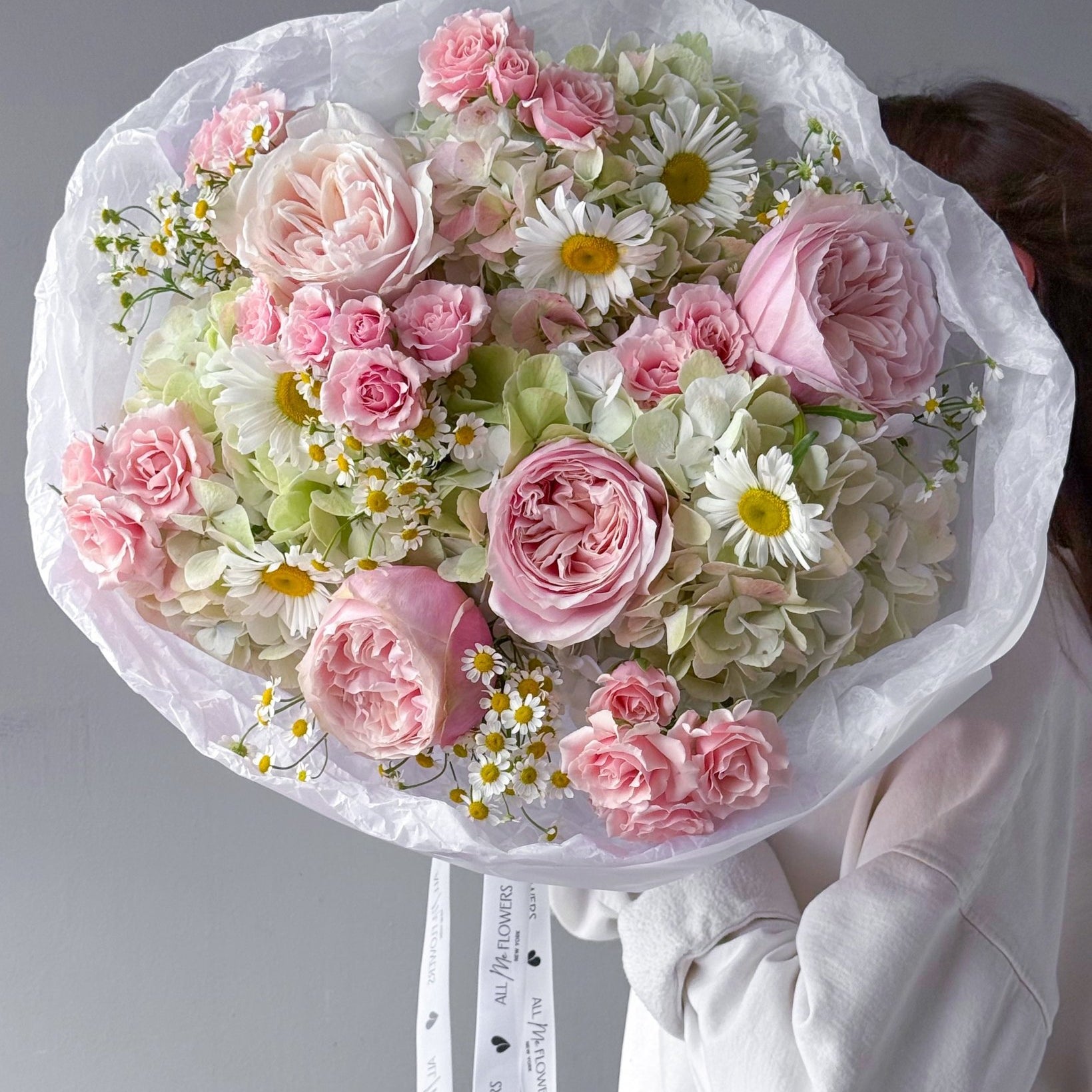 Bouquet “Maison Ivory” - garden roses, chamomiles, seasonal greens - All Me Flowers