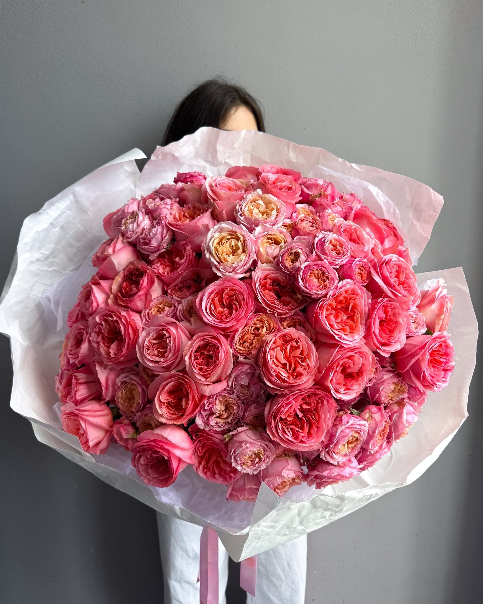 Bouquet of pink garden roses - 100 stems in the pic - All Me Flowers