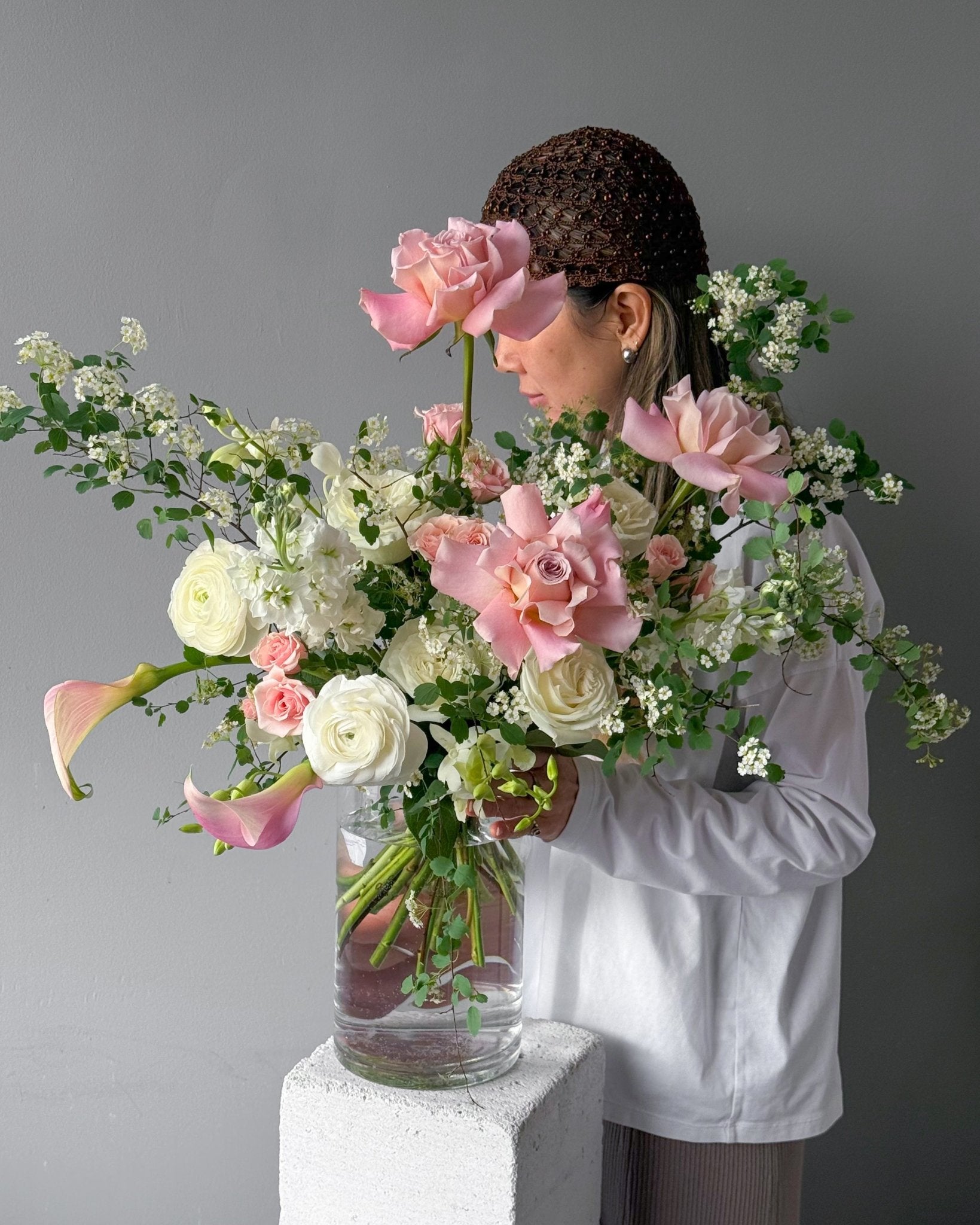 Bouquet of the week N.1 - french roses, garden roses, calla lilies, greens - All Me Flowers