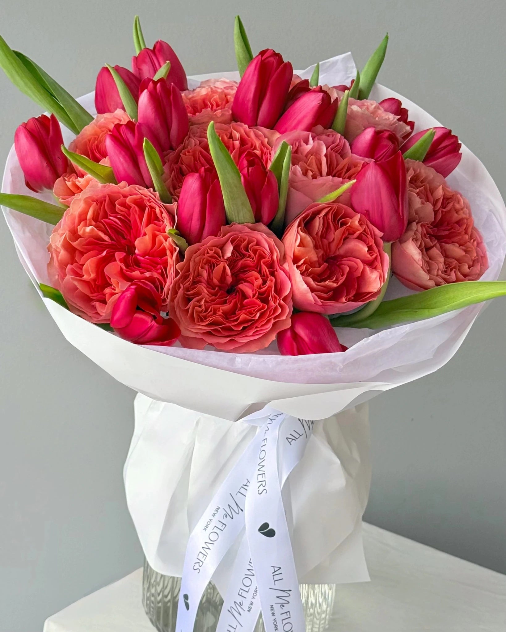Bouquet “Perfect Duo” – garden roses & tulips - All Me Flowers