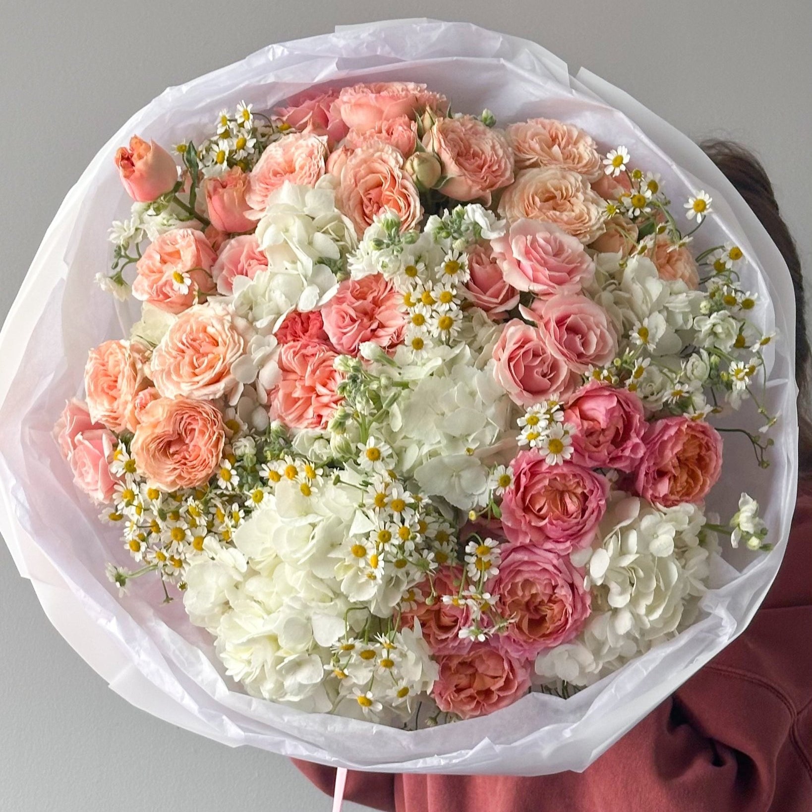 Bouquet “Pink Garden” - garden spray roses, chamomile, hydrangeas - All Me Flowers