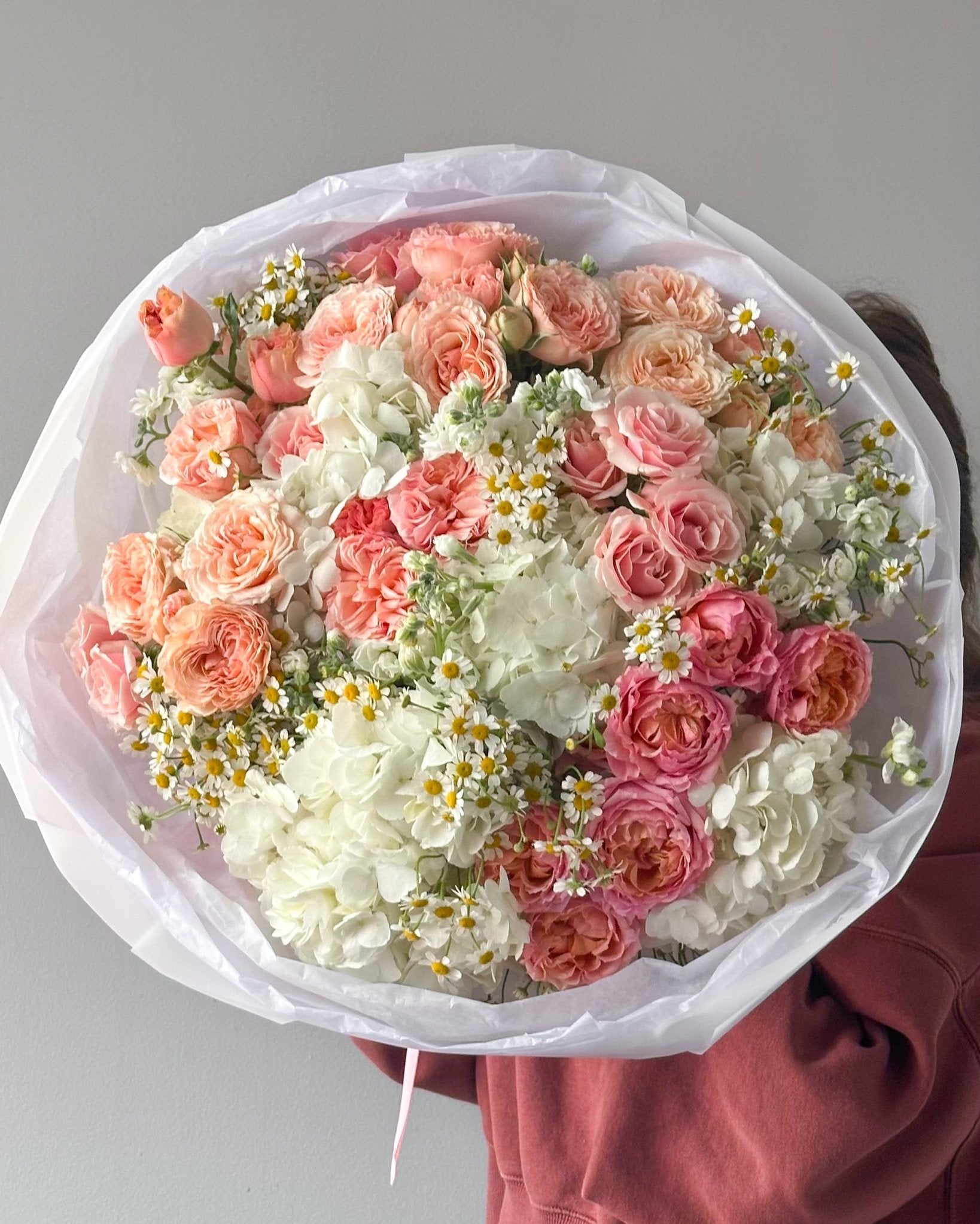 Bouquet “Pink Garden” - garden spray roses, chamomile, hydrangeas - All Me Flowers