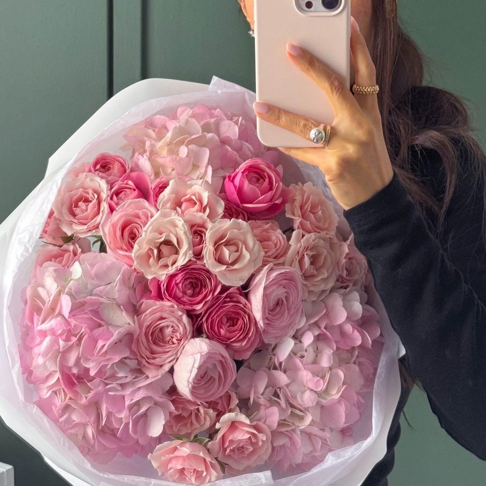 Bouquet “Pink Serenade” - garden roses, spray roses, hydrangeas, ranunculuses - All Me Flowers