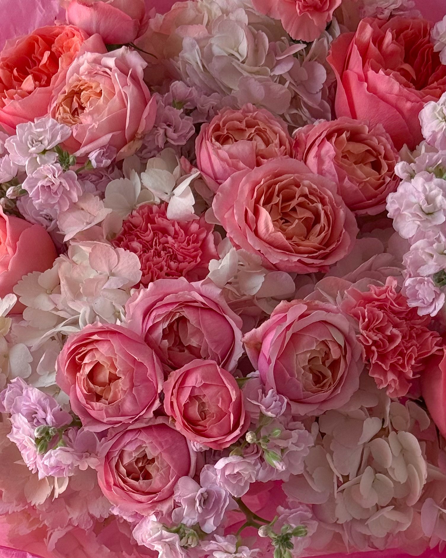 Bouquet “Rose Edit” - garden peony roses, spray roses, hydrangeas, stock - All Me Flowers