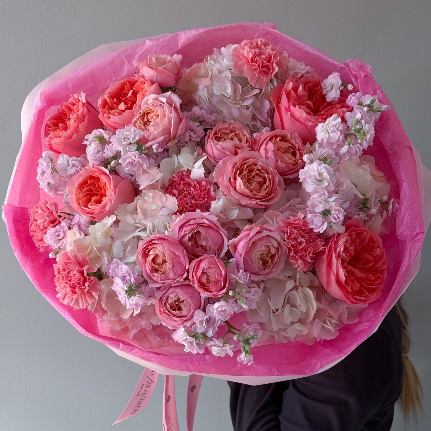 Bouquet “Rose Edit” - garden peony roses, spray roses, hydrangeas, stock - All Me Flowers