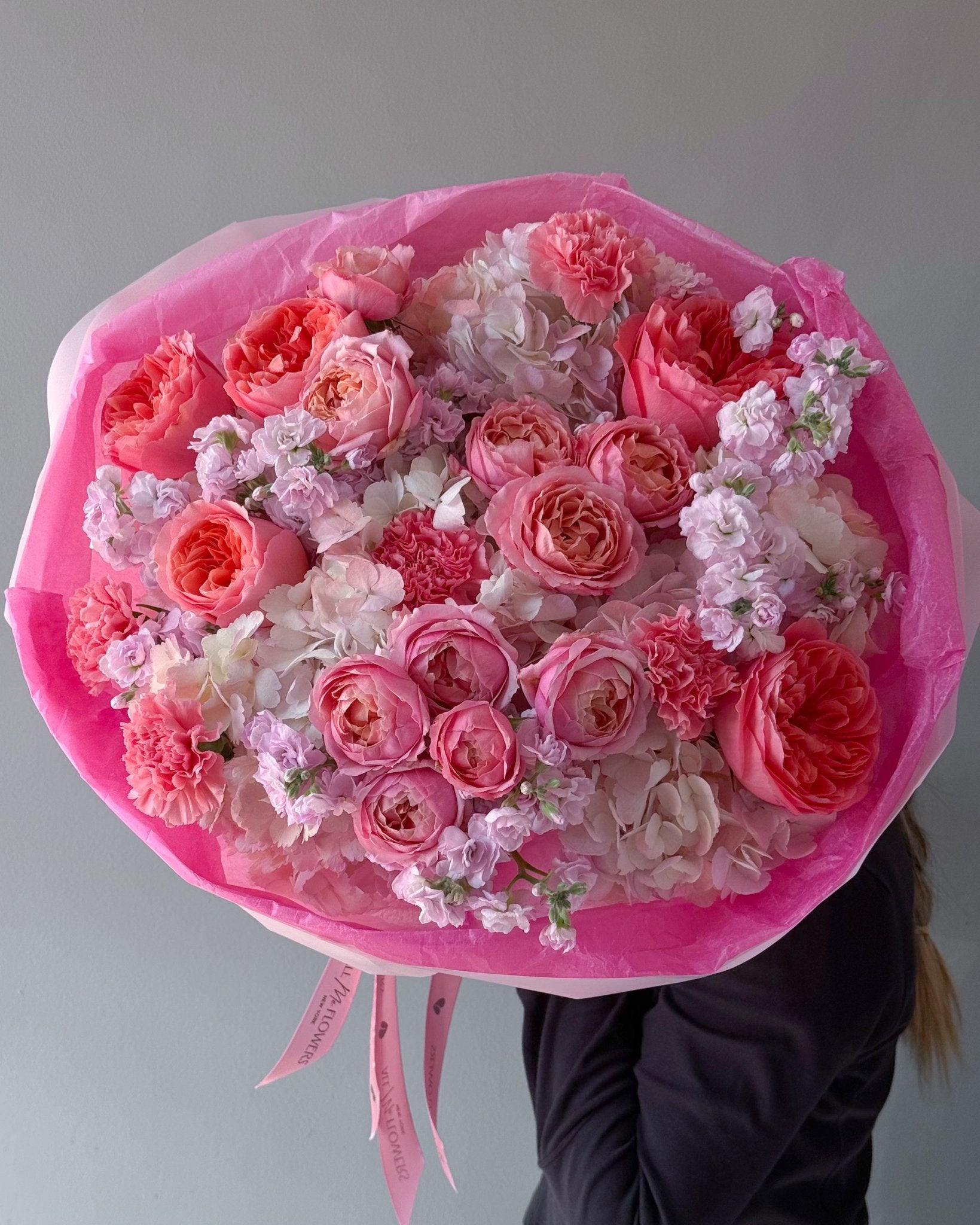 Bouquet “Rose Edit” - garden peony roses, spray roses, hydrangeas, stock - All Me Flowers
