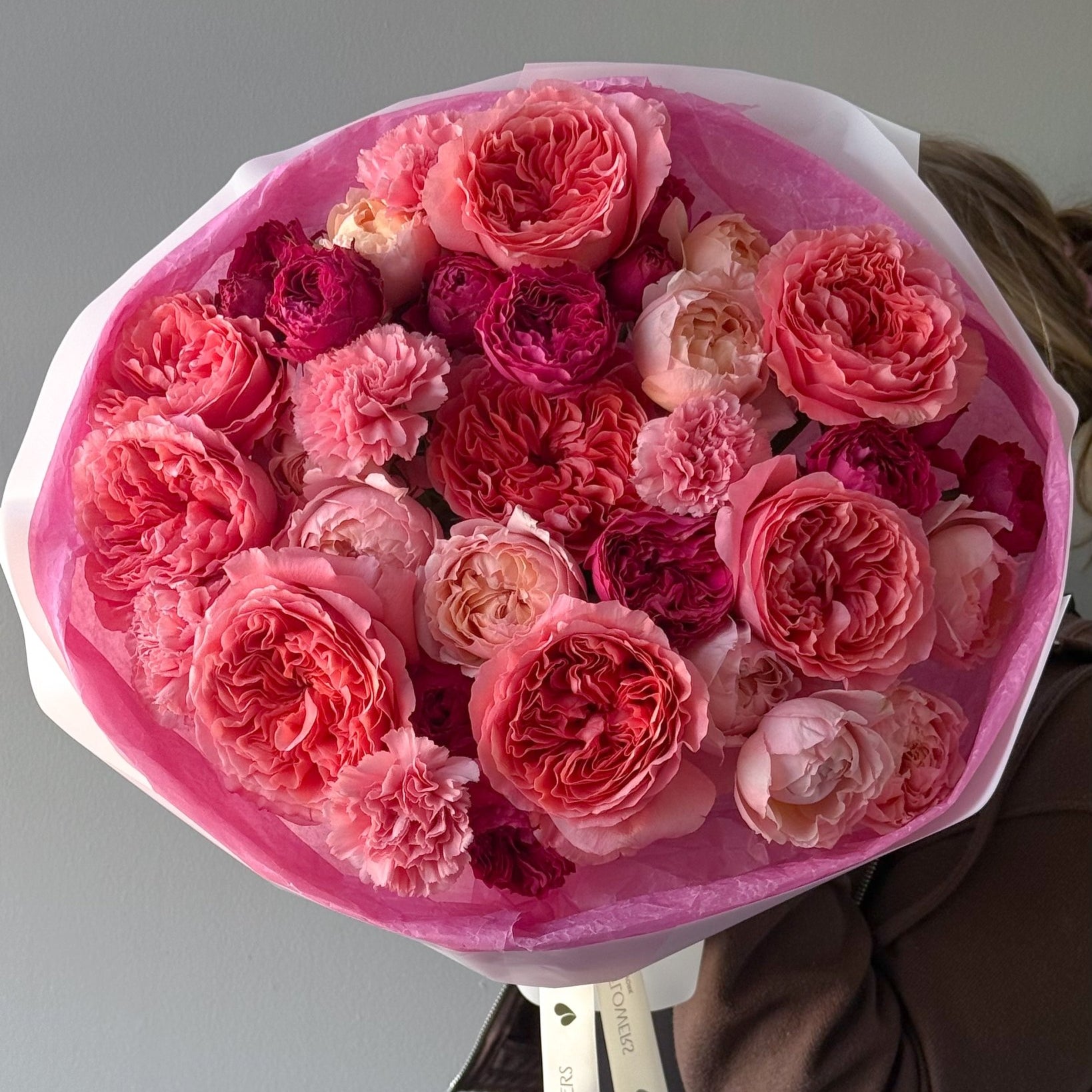 Bouquet “Rosy Symphony” - garden roses, spray roses, carnations - All Me Flowers